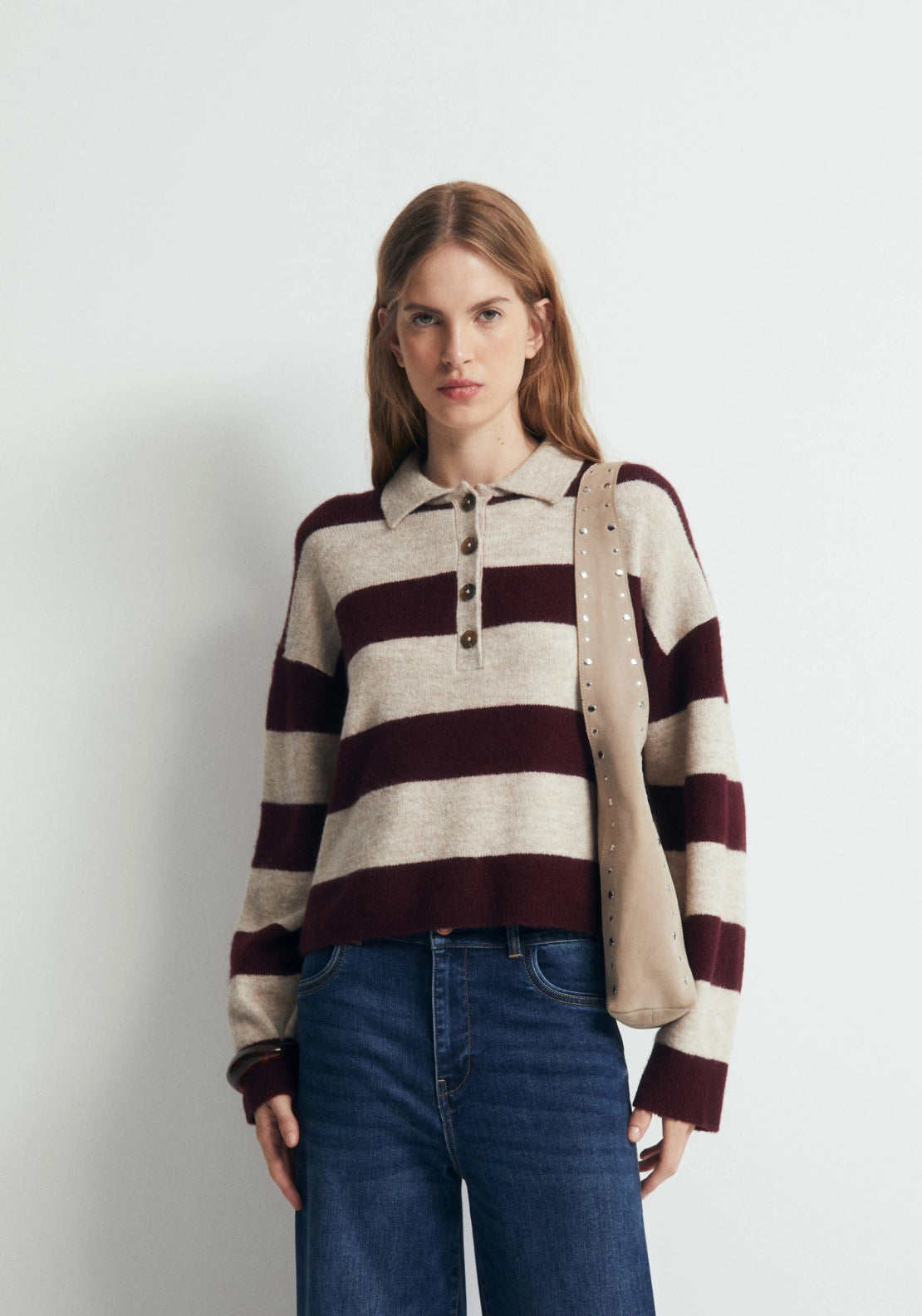 Striped Knit Polo Shirt - Red