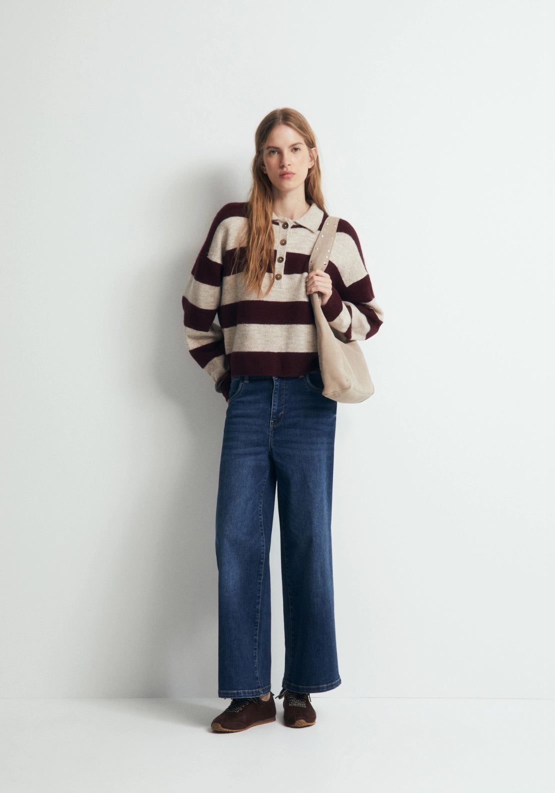Striped Knit Polo Shirt - Red