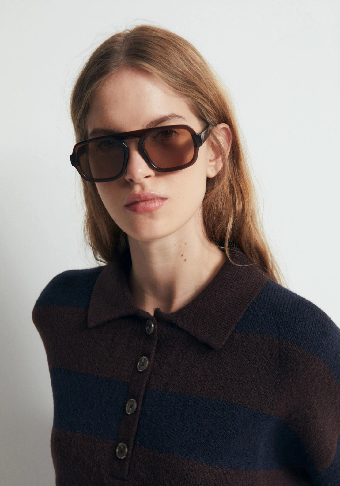 Striped Knit Polo Shirt - Brown