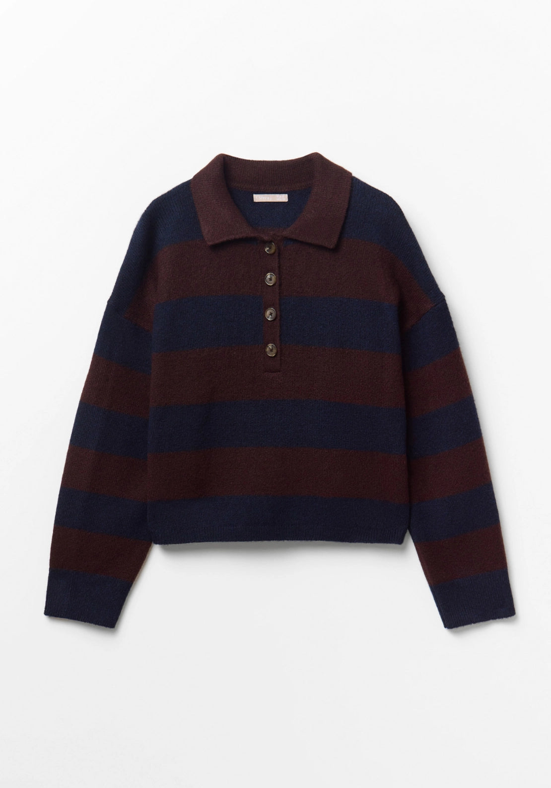 Striped Knit Polo Shirt - Brown