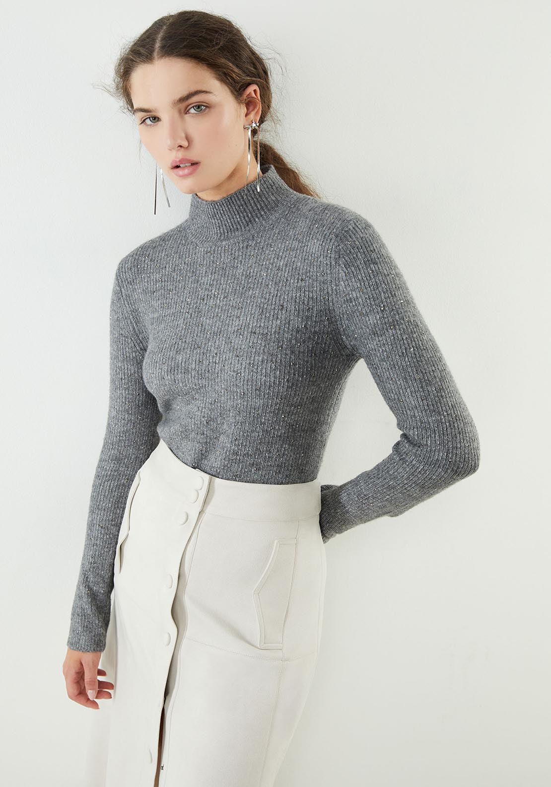 Sfera High-neck sweater - Grey Mink 1 Shaws Department Stores