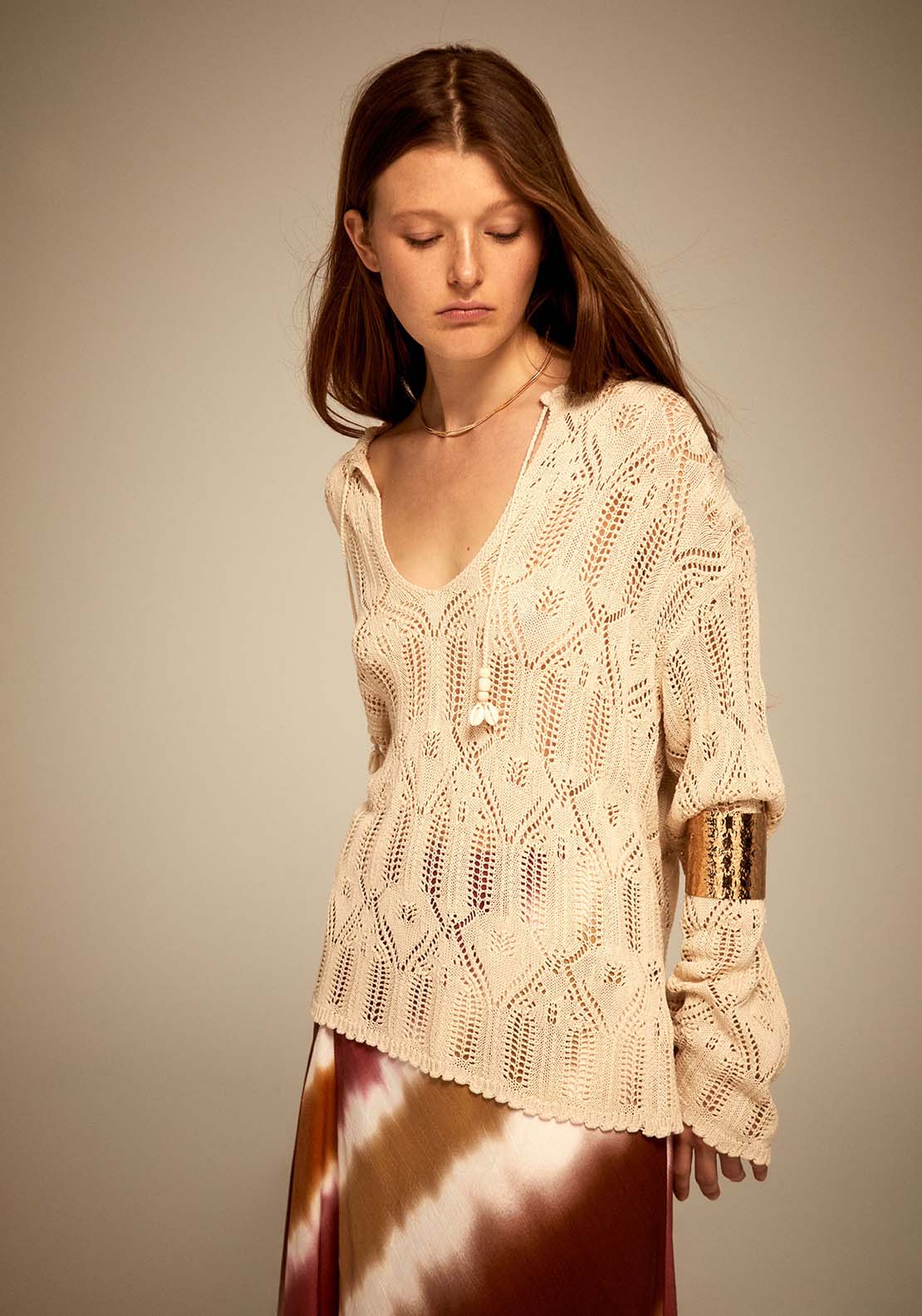 Sfera Openwork Kaftan Sweater - Ecru 1 Shaws Department Stores