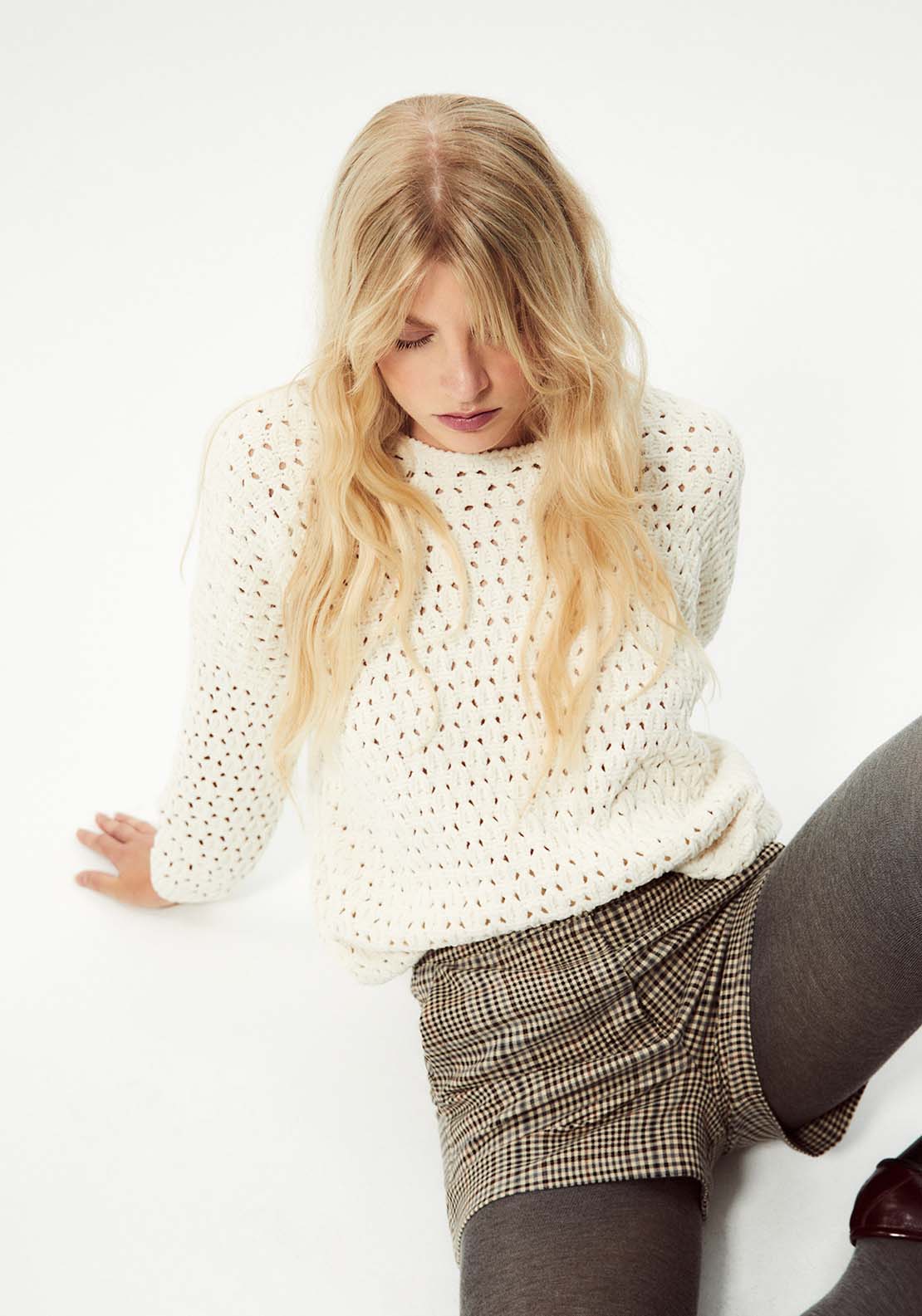 Openwork Chenille Sweater - Cream