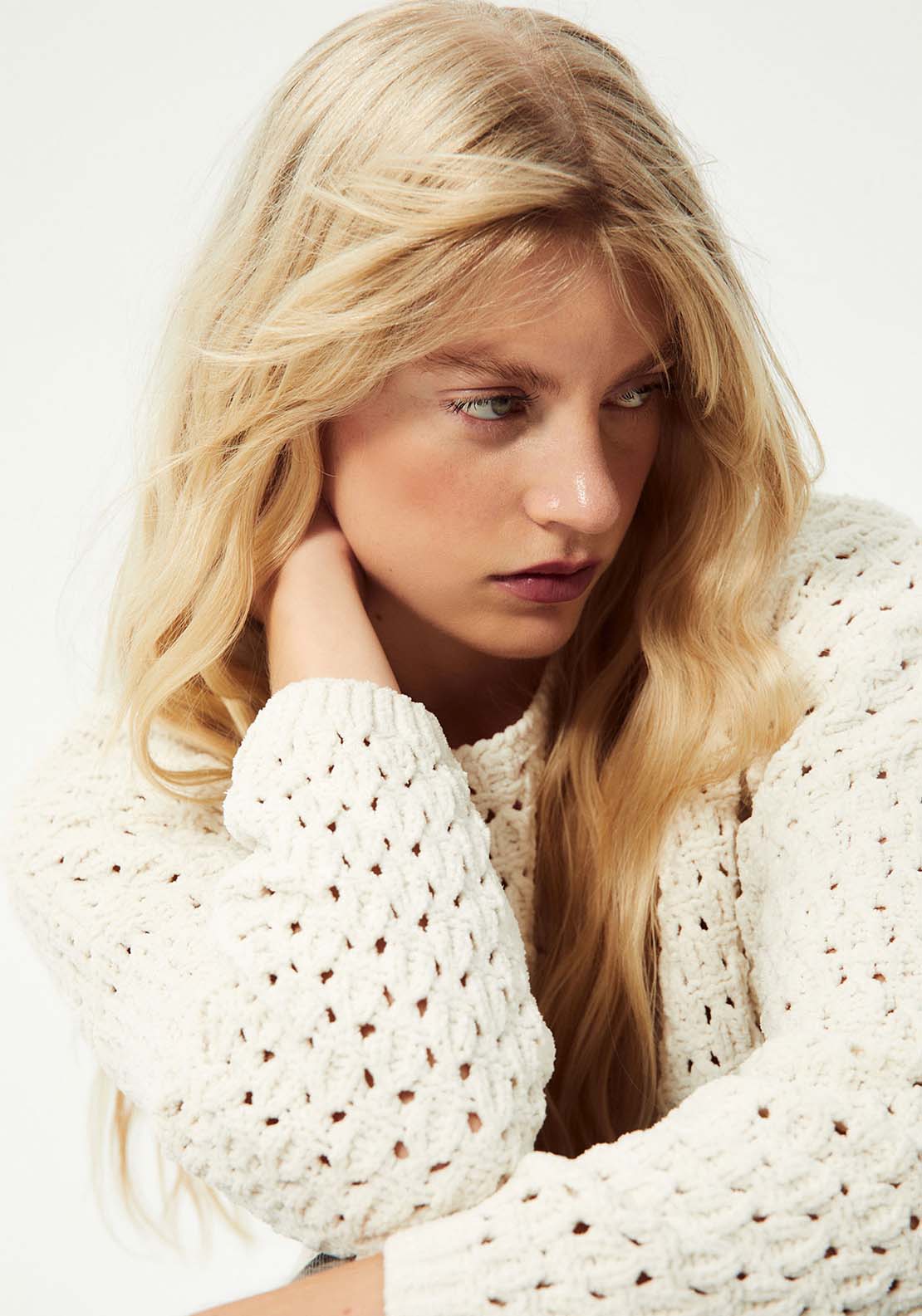 Openwork Chenille Sweater - Cream