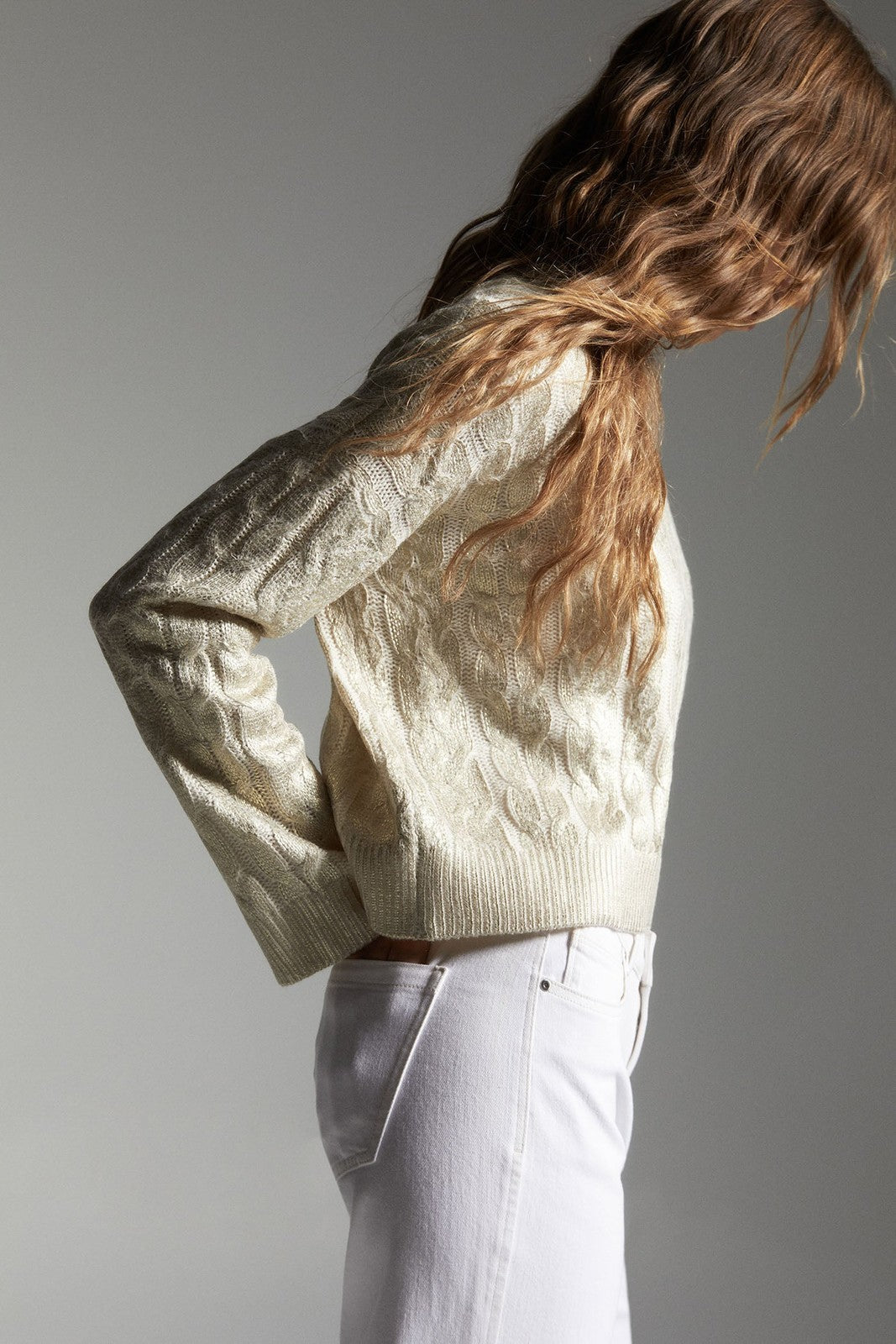 Gold Foil Cable Knit Sweater - Gold