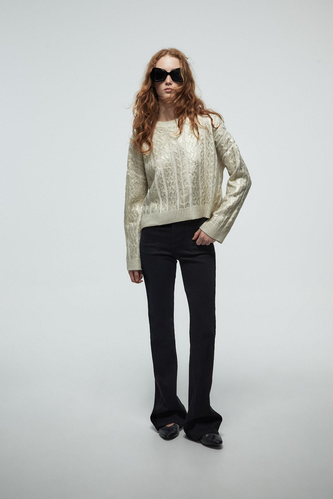 Gold Foil Cable Knit Sweater - Gold