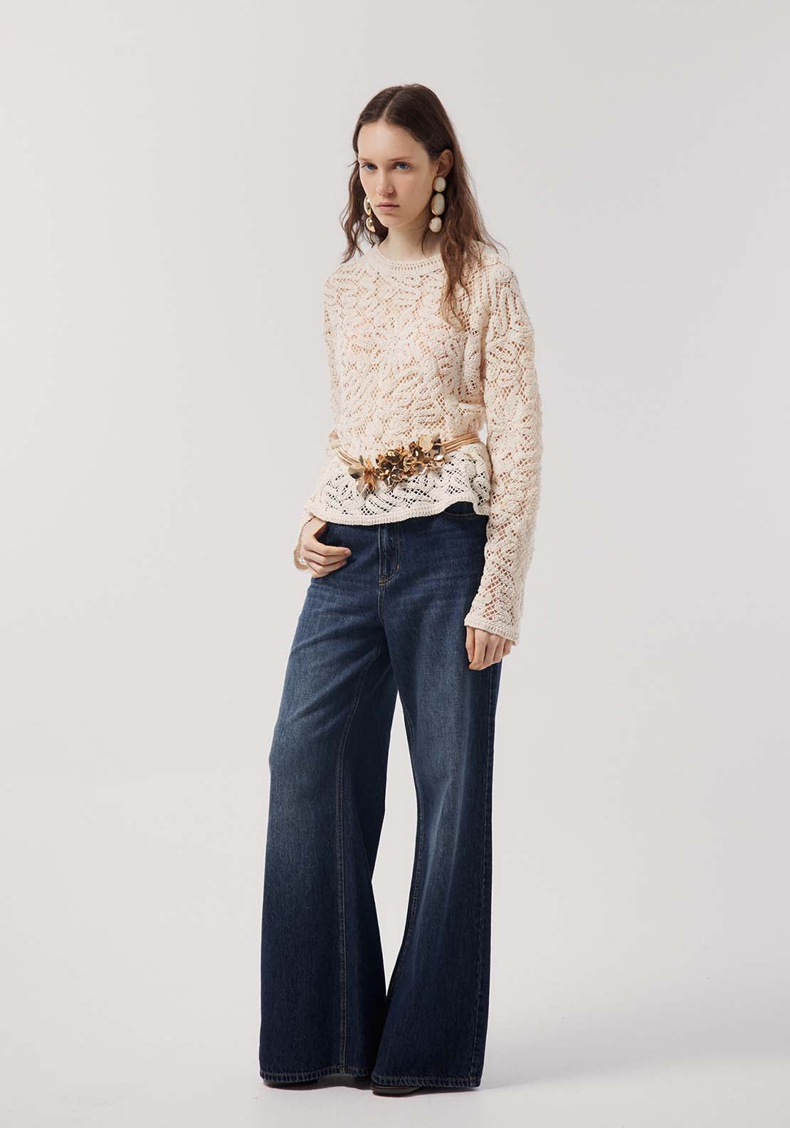 Embroidered Chenille Sweater - Cream