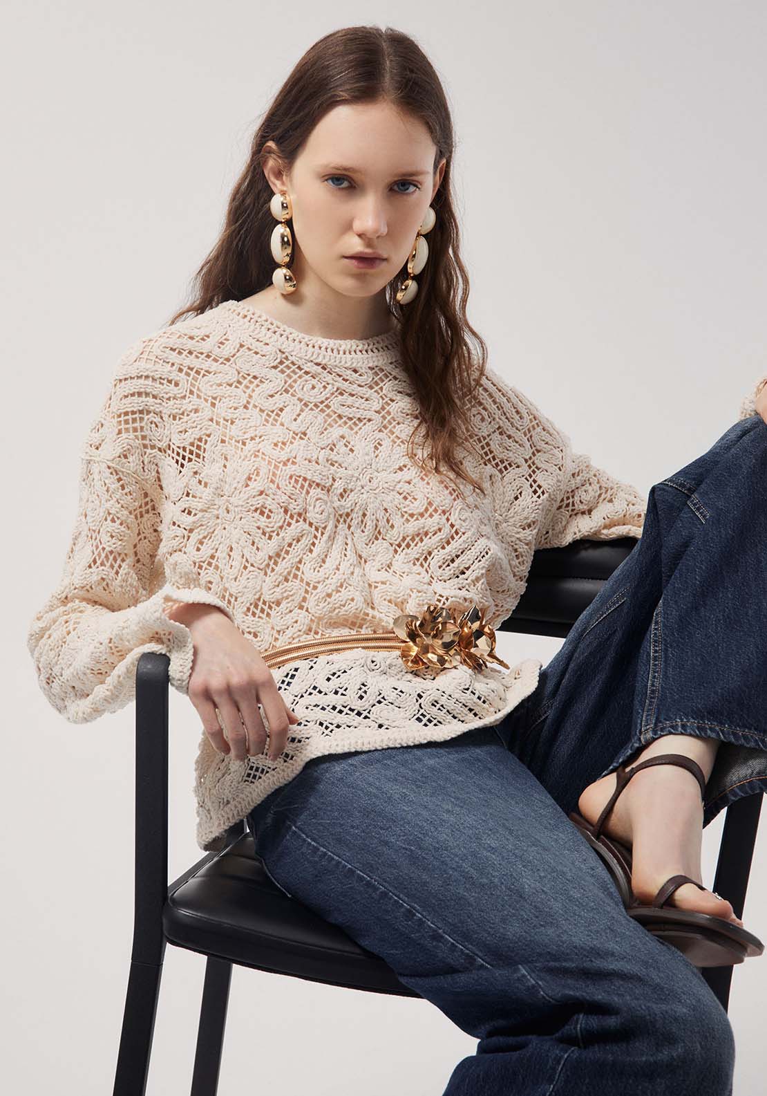 Embroidered Chenille Sweater - Cream