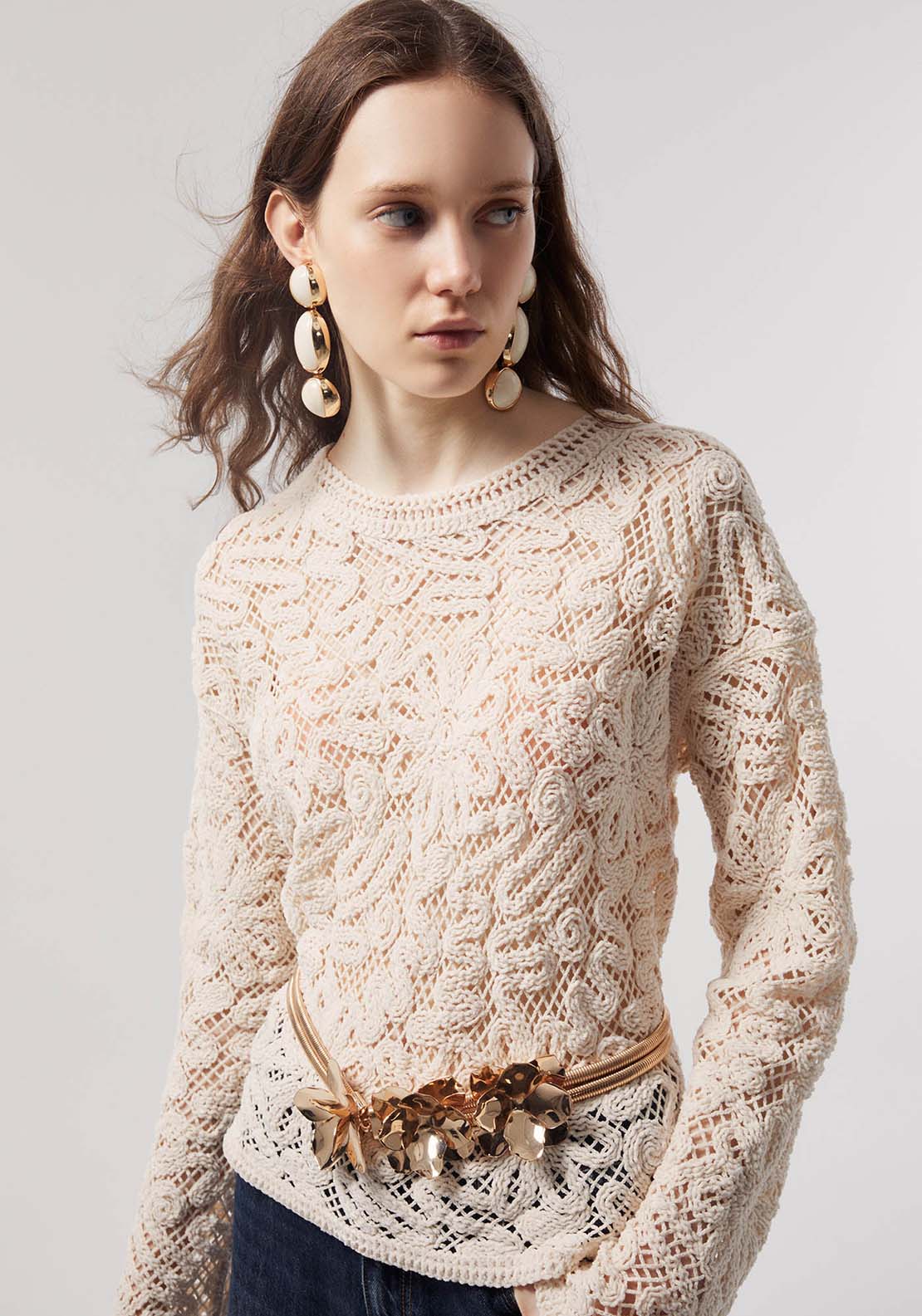 Embroidered Chenille Sweater - Cream