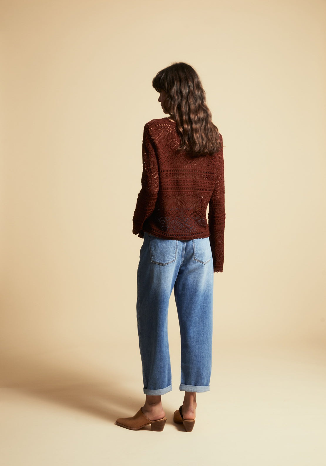 Openwork Knit Sweater - Orange