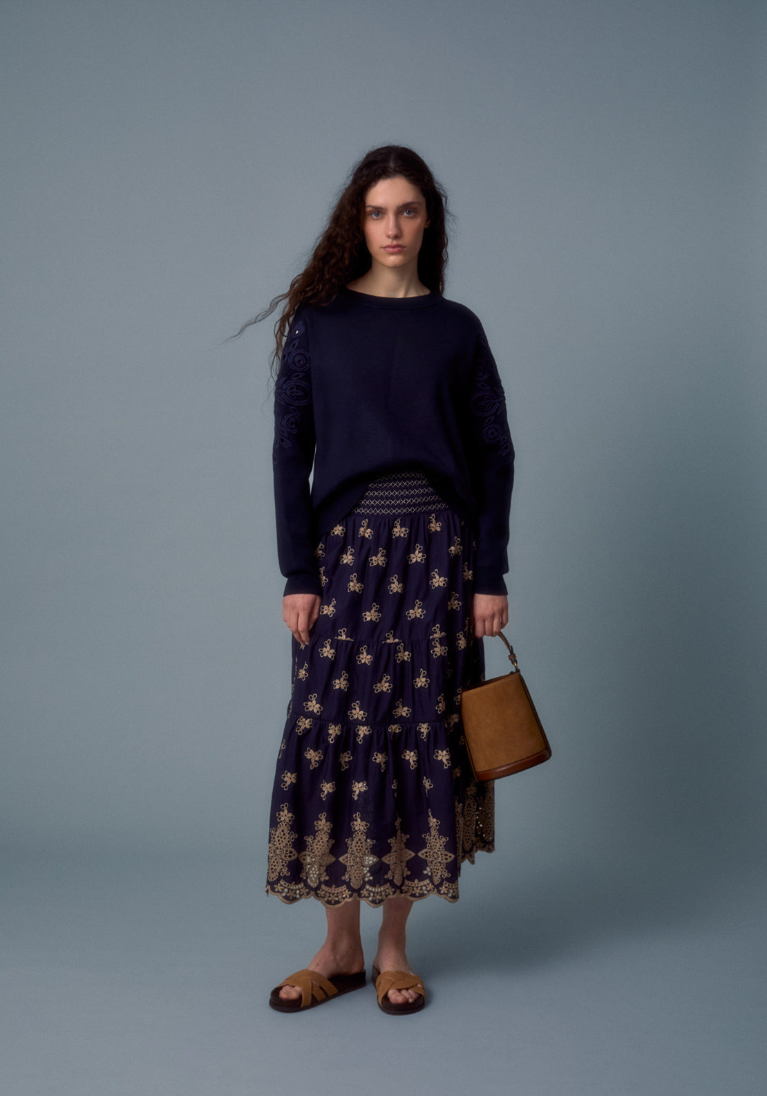 Embroidered Crew Sweater - Blue