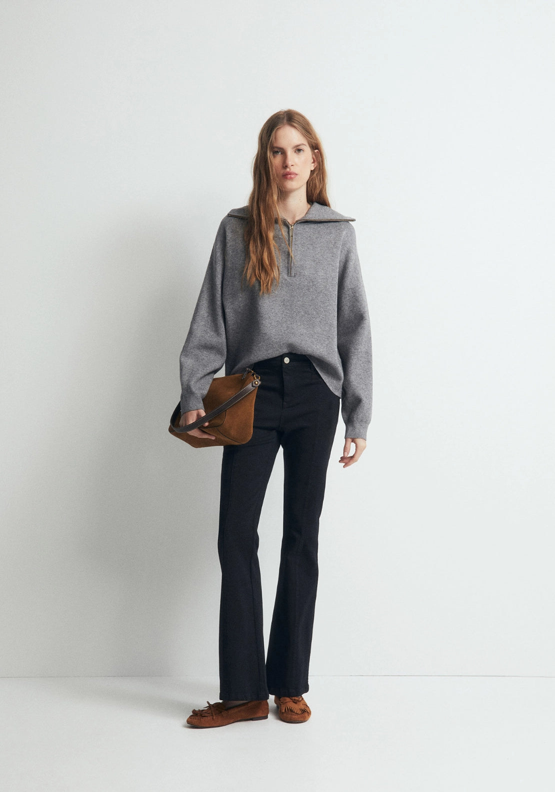 Zipped High Neck Sweater - Grey