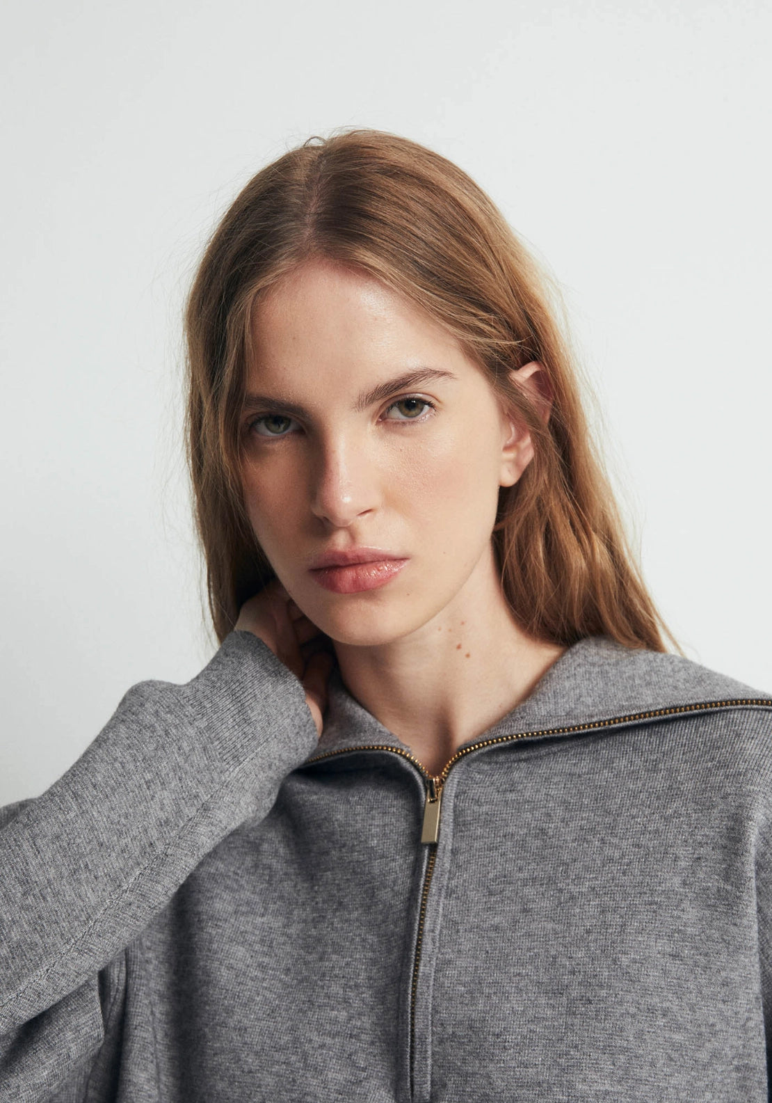 Zipped High Neck Sweater - Grey