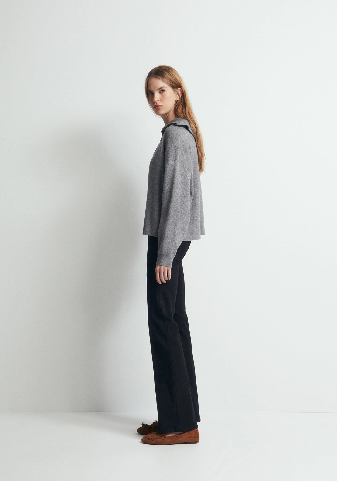 Zipped High Neck Sweater - Grey