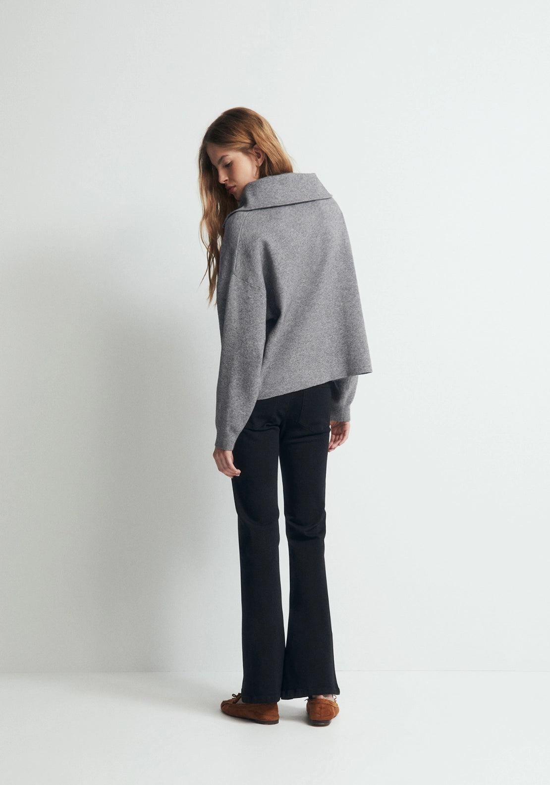 Zipped High Neck Sweater - Grey