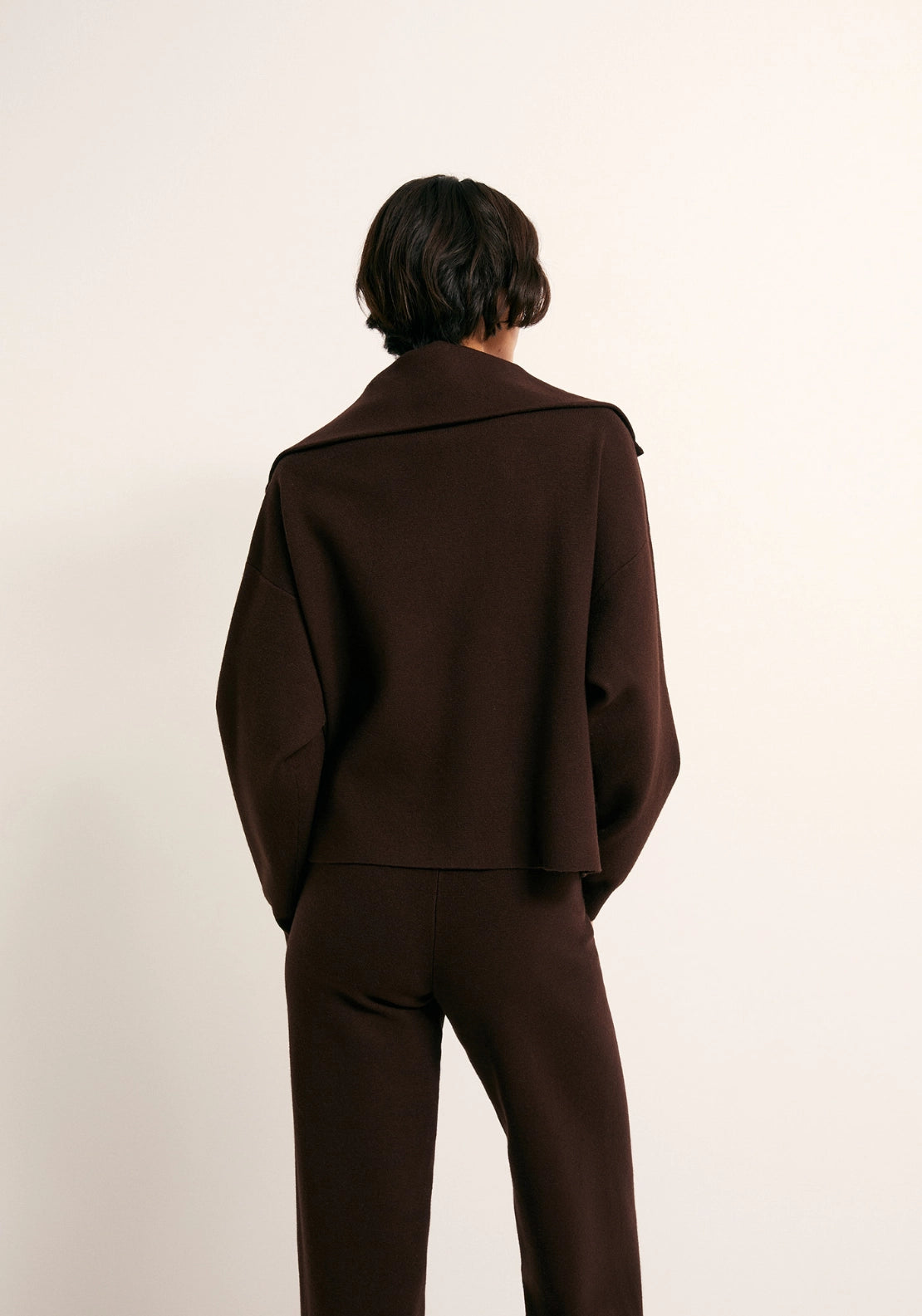 Zipped High Neck Sweater - Brown