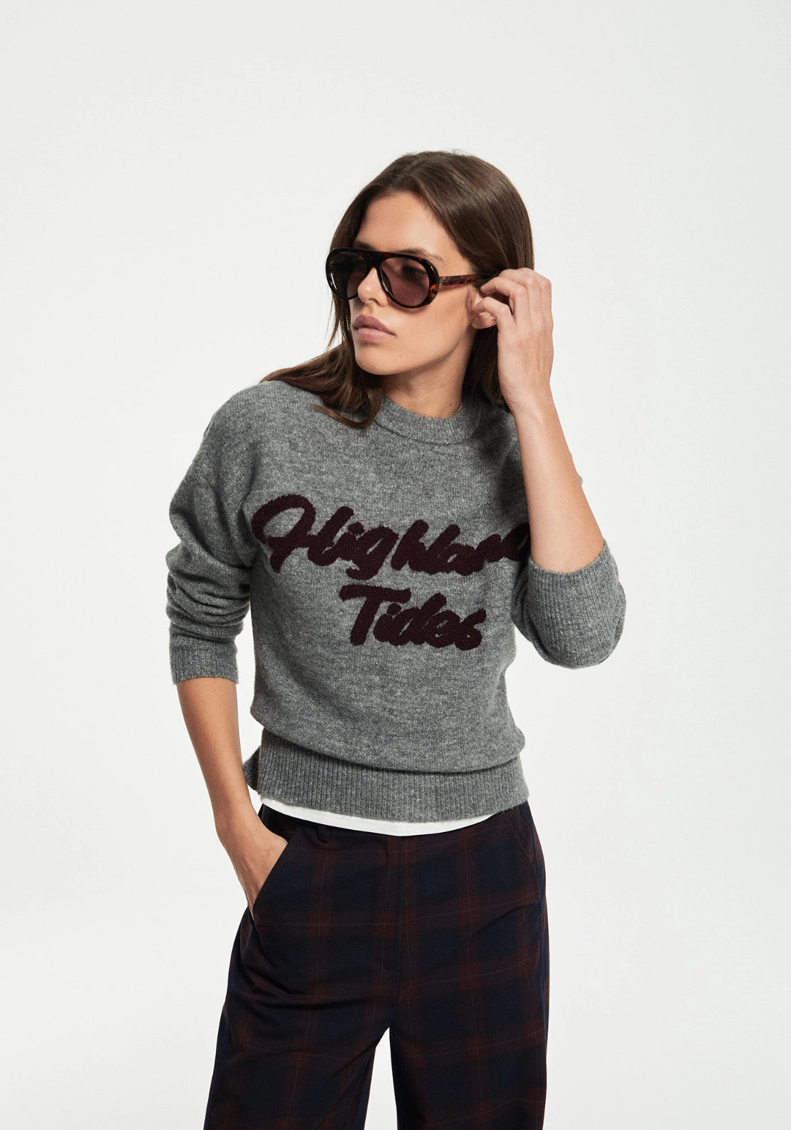 Embroidered Text Sweater - Grey