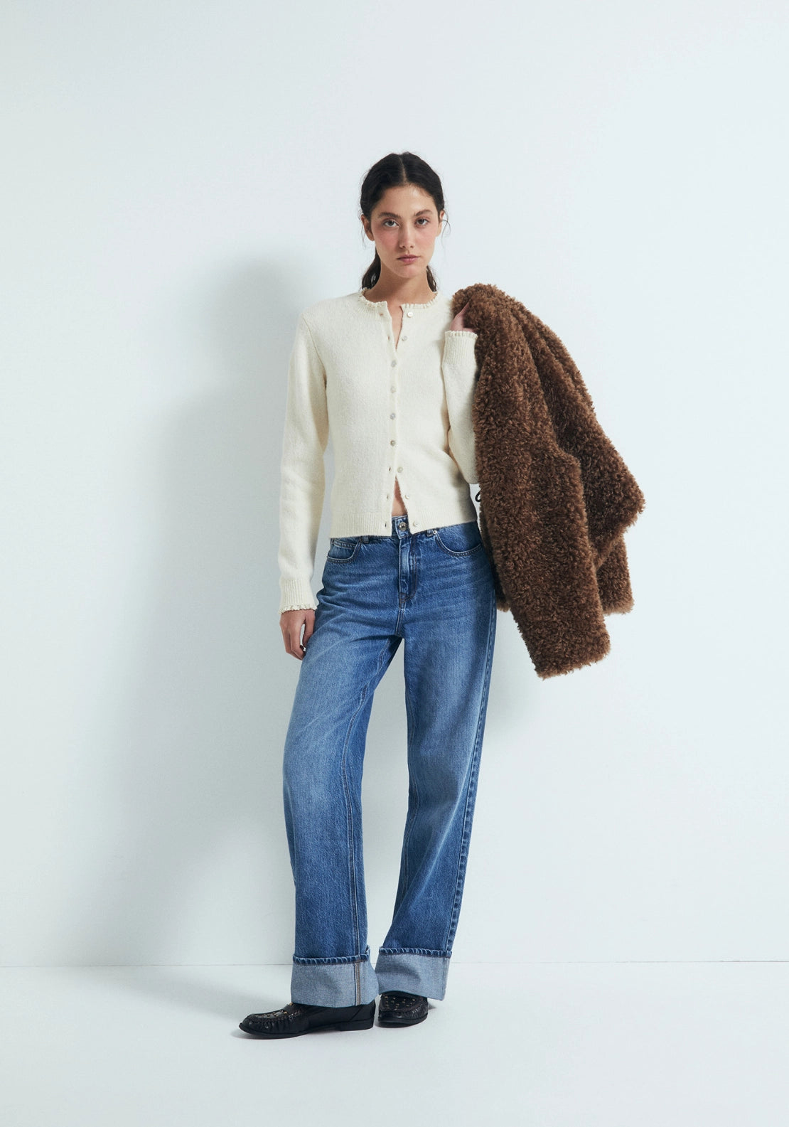 Lace Trim Cardigan - Cream