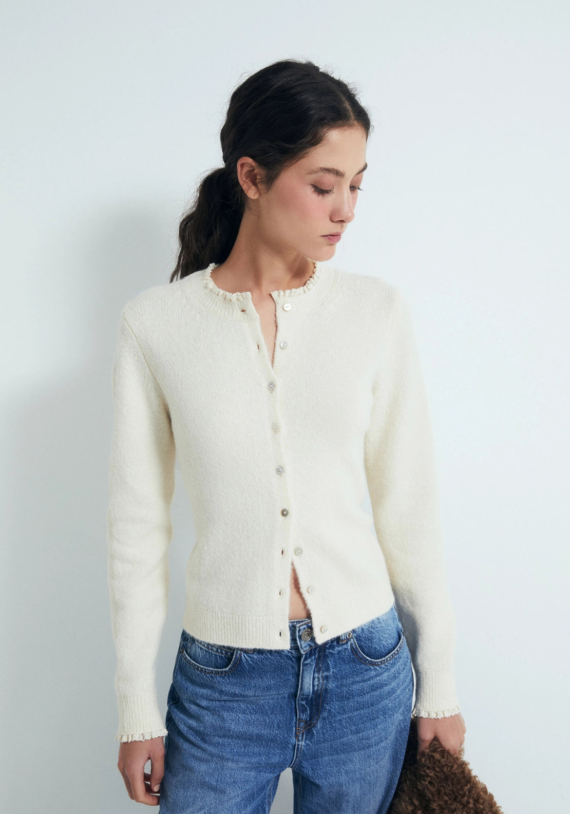Lace Trim Cardigan - Cream