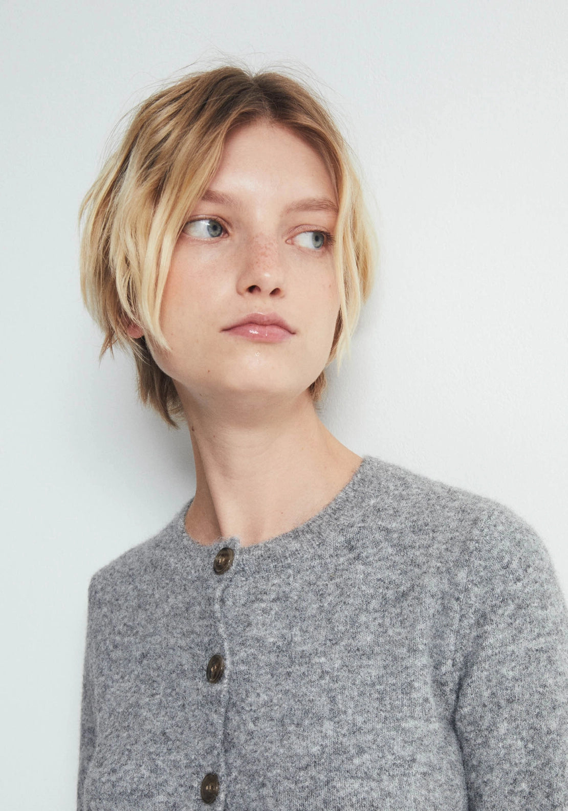 Wool Blend Peplum Knit Cardigan - Grey