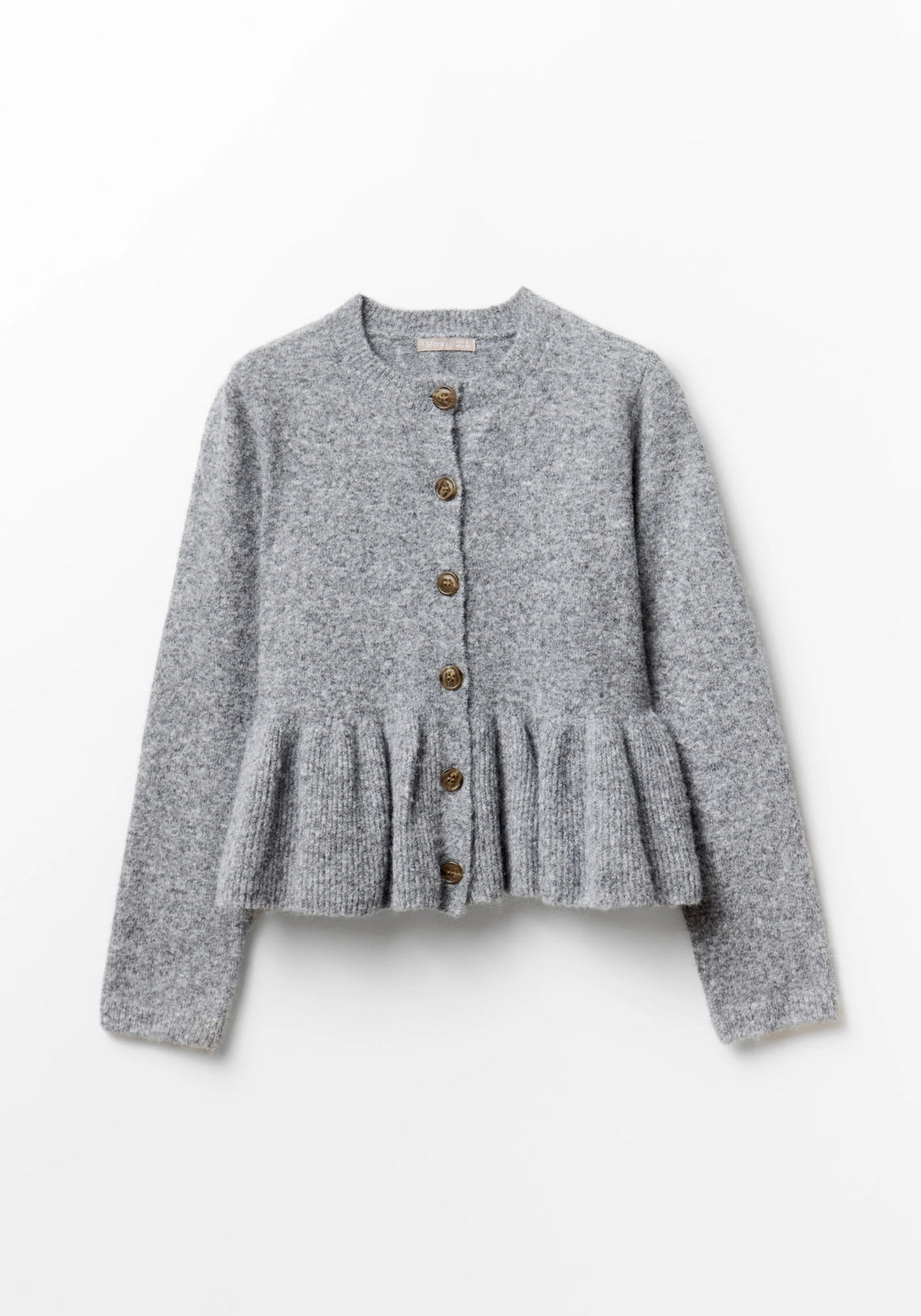 Wool Blend Peplum Knit Cardigan - Grey