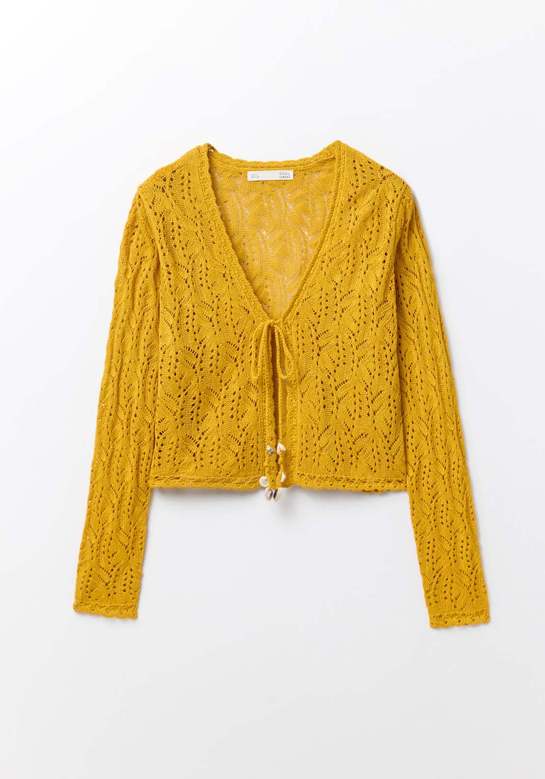 Sfera Tie Fastening Openwork Cardigan - Mustard 6 Shaws Department Stores