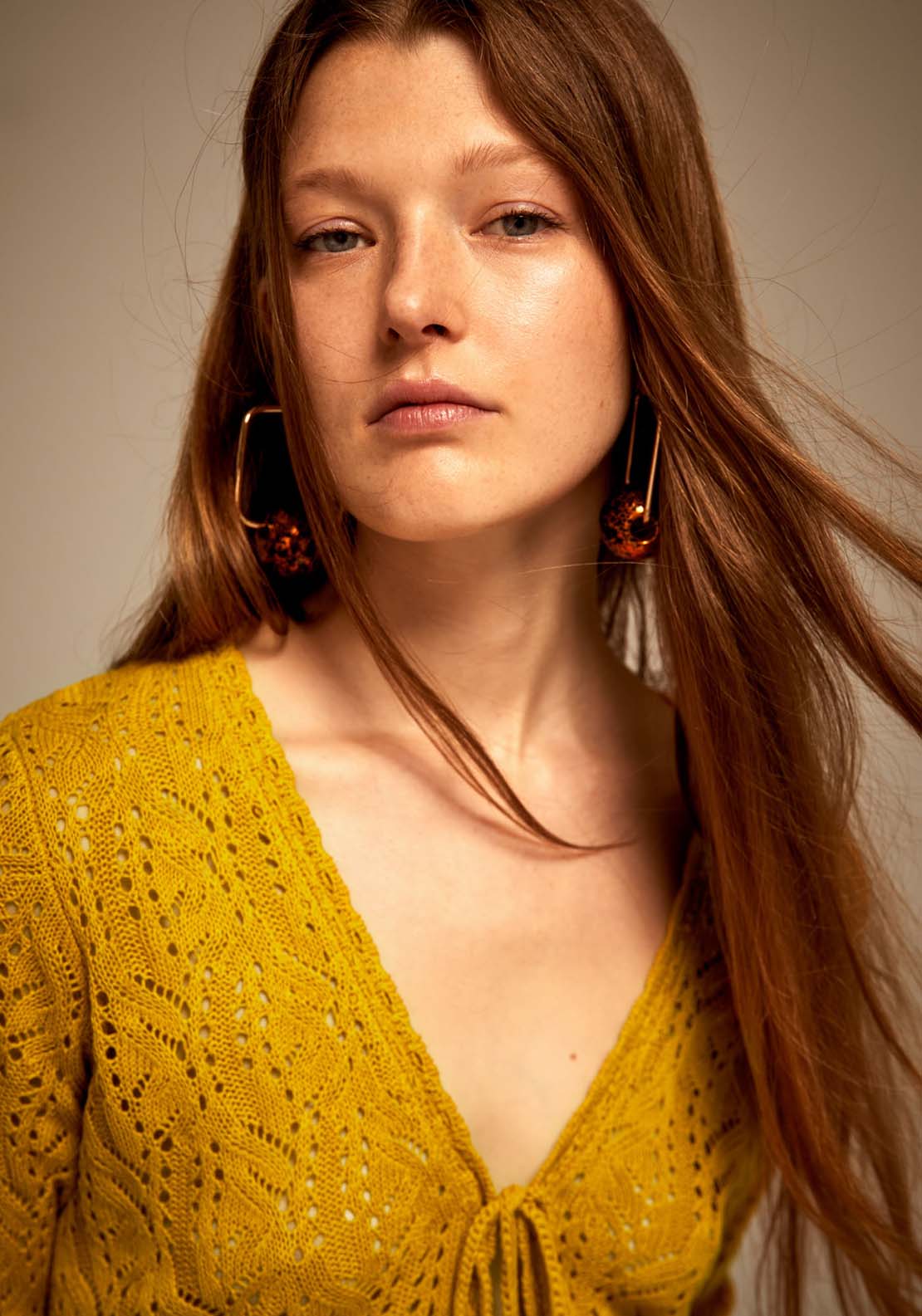 Sfera Tie Fastening Openwork Cardigan - Mustard 4 Shaws Department Stores