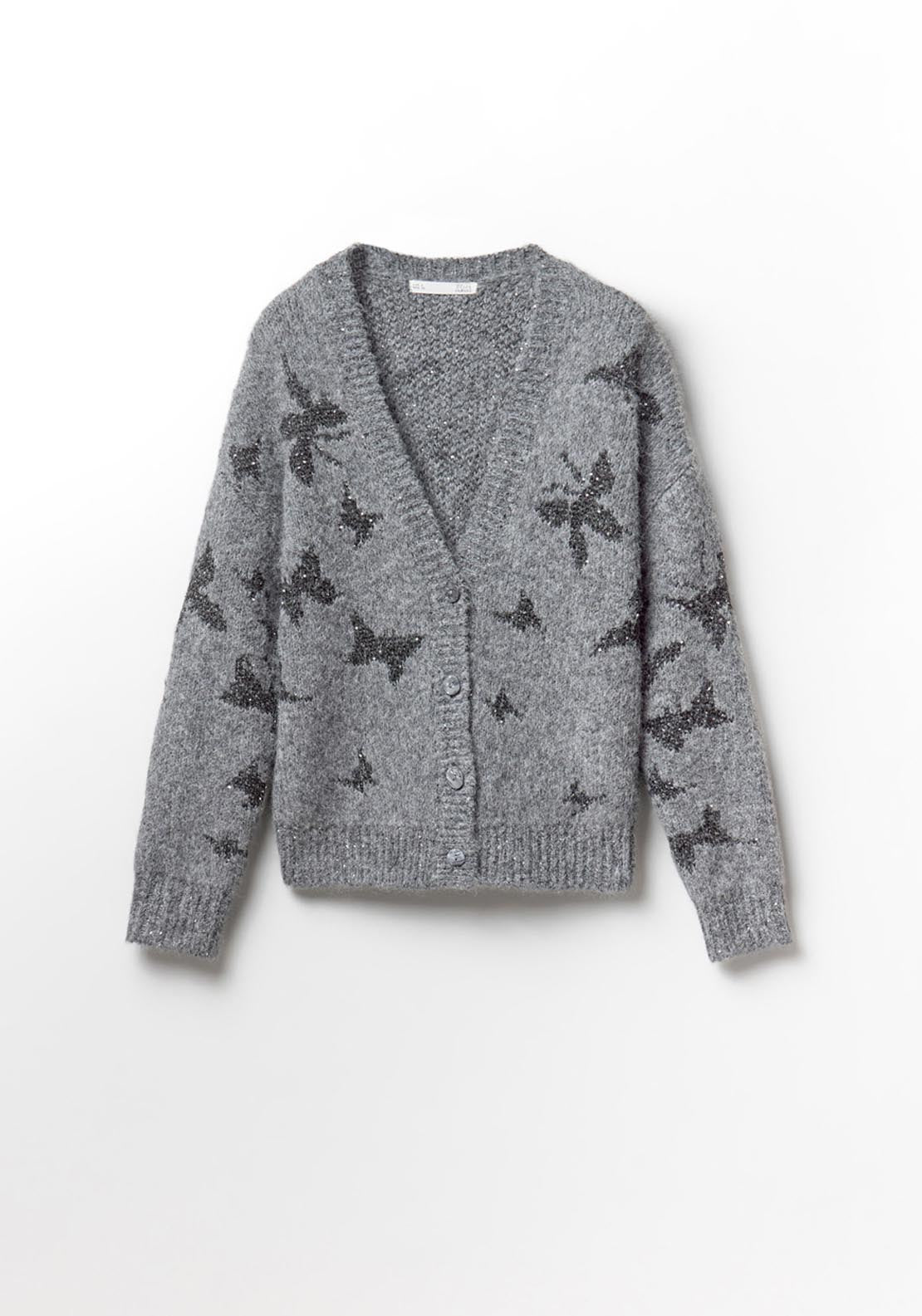 Sfera Butterflies Cardigan - Grey 5 Shaws Department Stores