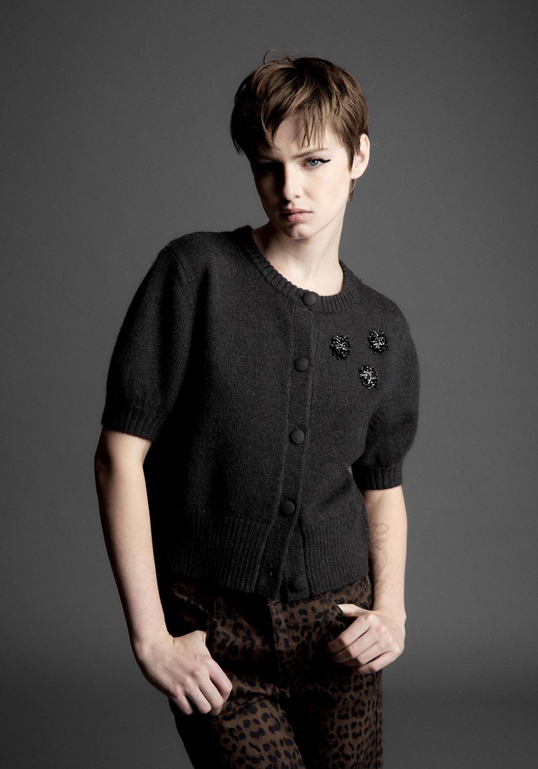 Sfera Short Sleeved Cardigan - Grey 1 Shaws Department Stores