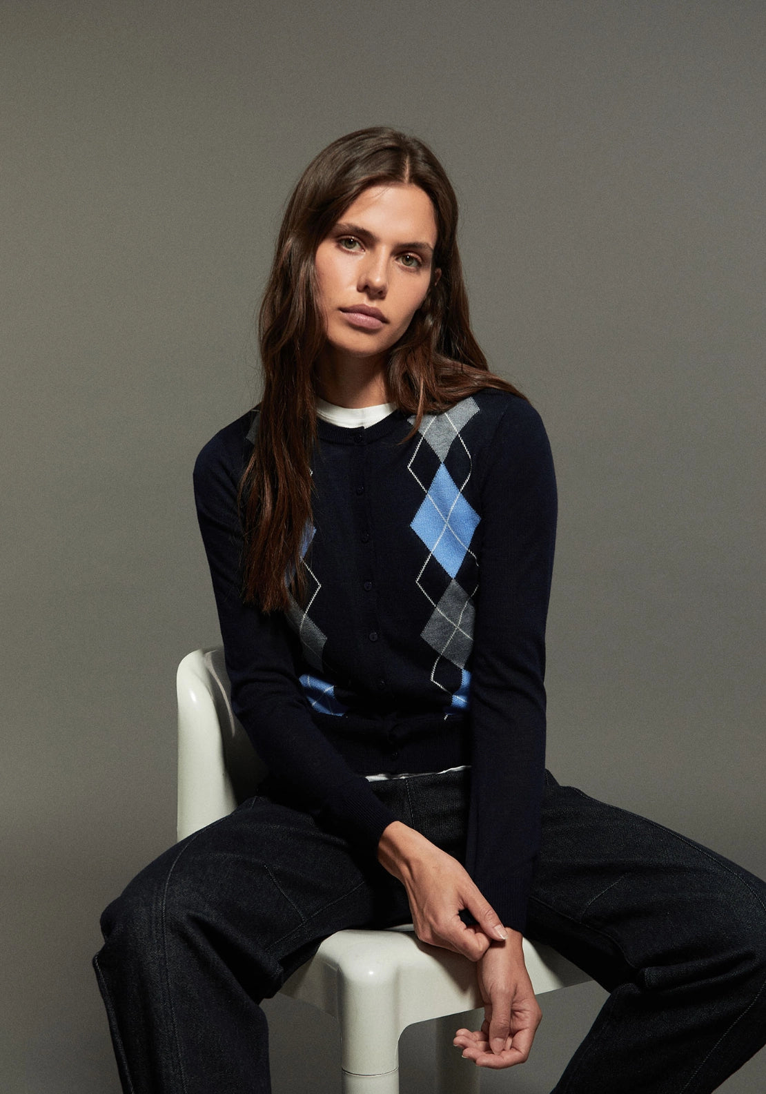 Argyle Cardigan - Blue