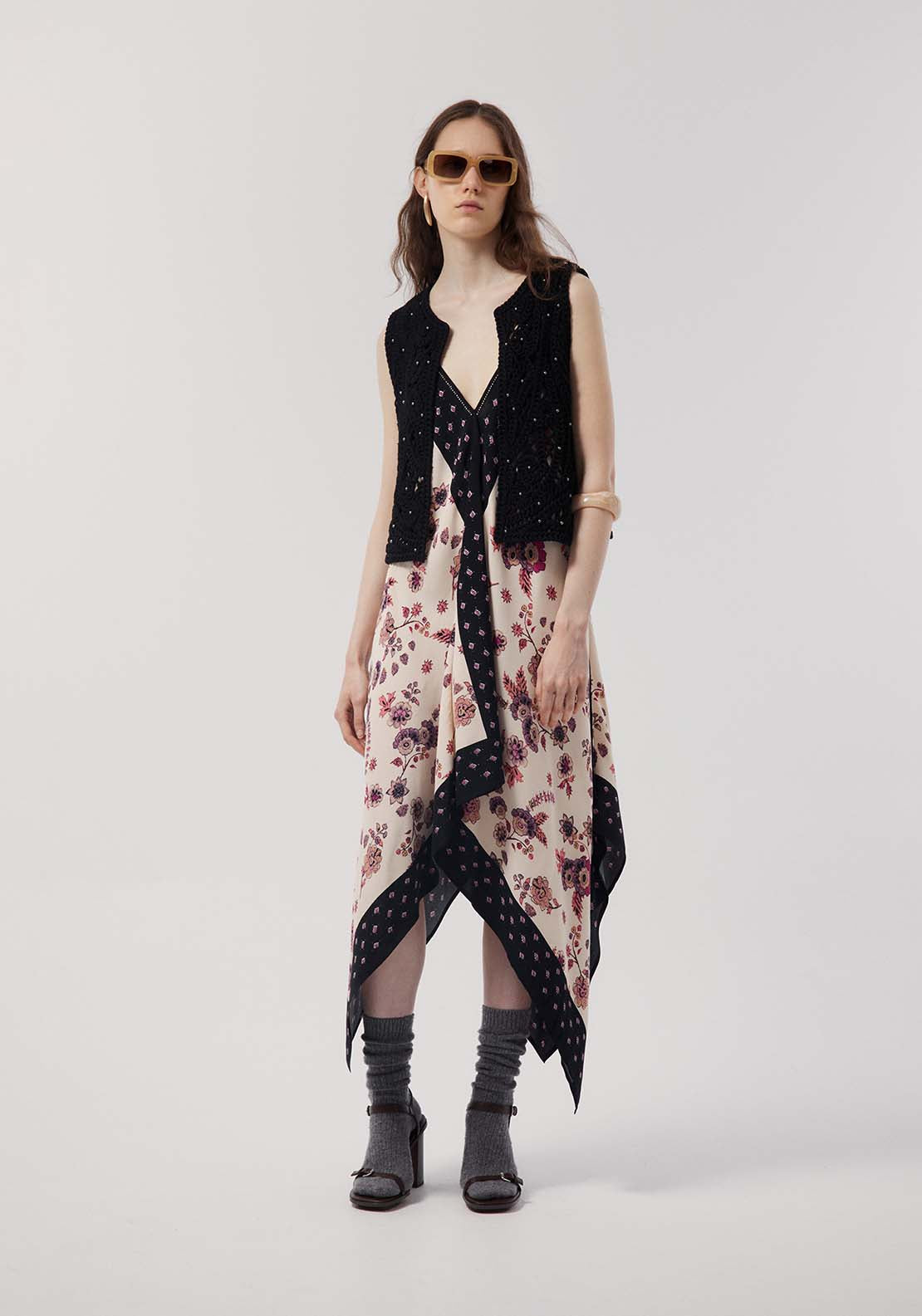 Stud Detail Crochet Vest - Black