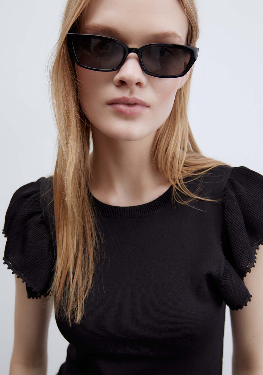 Ruffled Sleeves Top - Black
