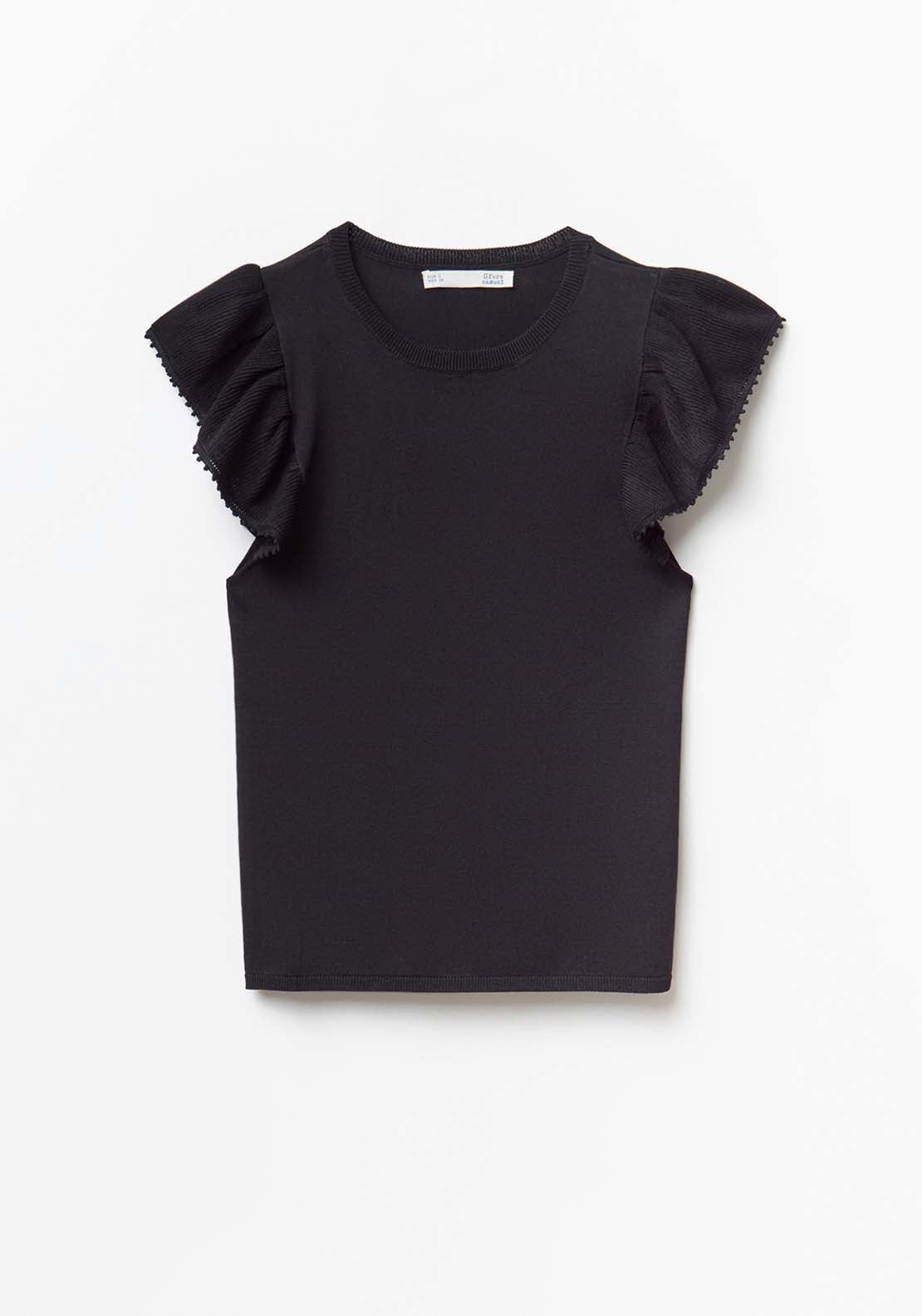 Ruffled Sleeves Top - Black