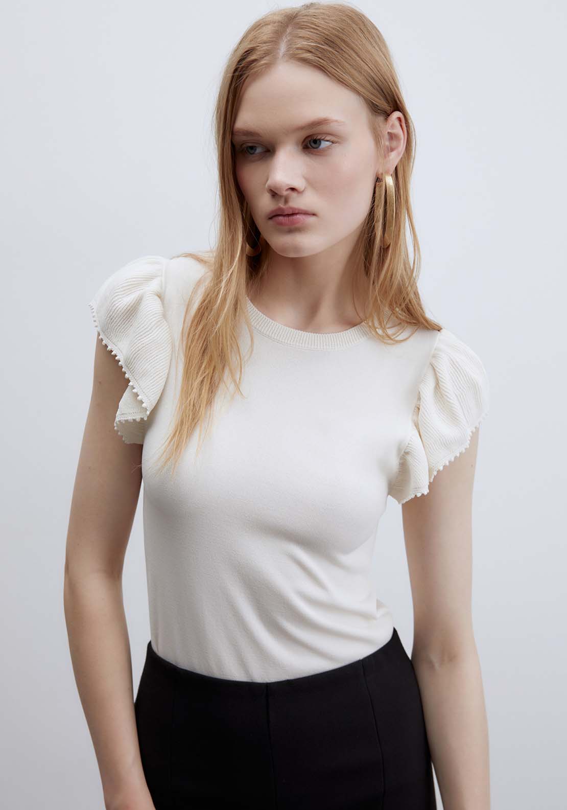 Ruffled Sleeves Top - White