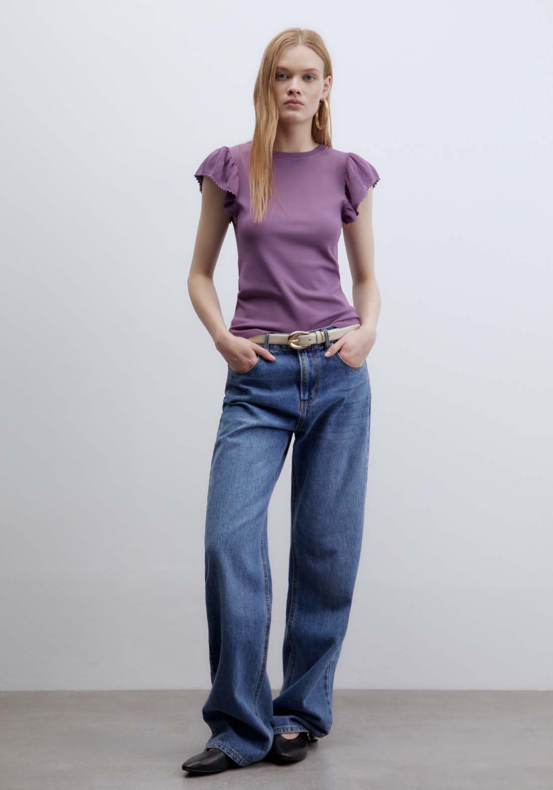 Ruffled Sleeves Top - Purple