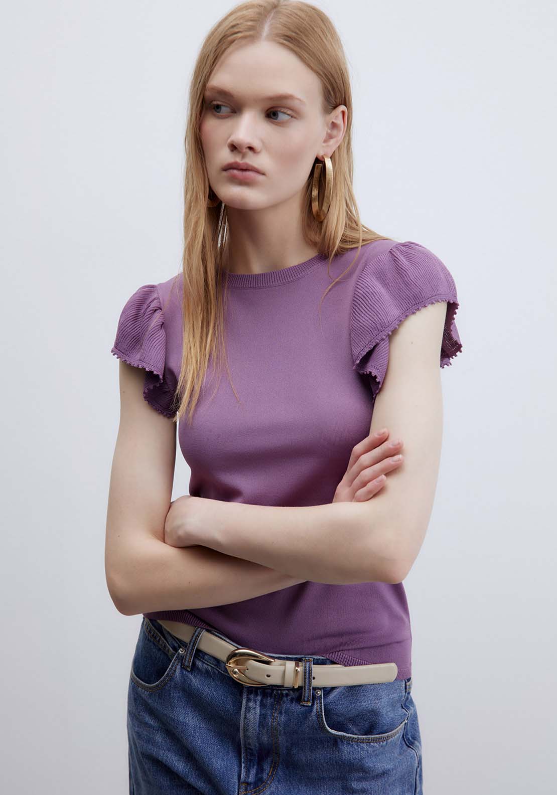Ruffled Sleeves Top - Purple