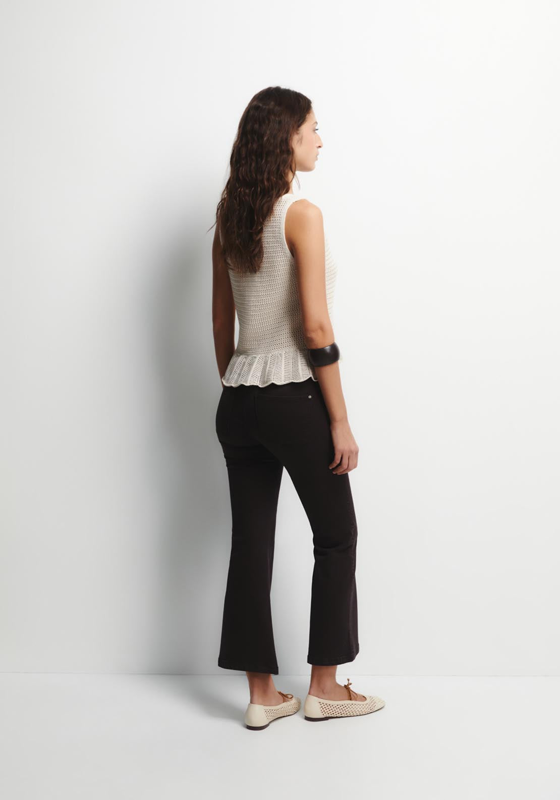 Ruffle Hem Knit Top - Rice Paper