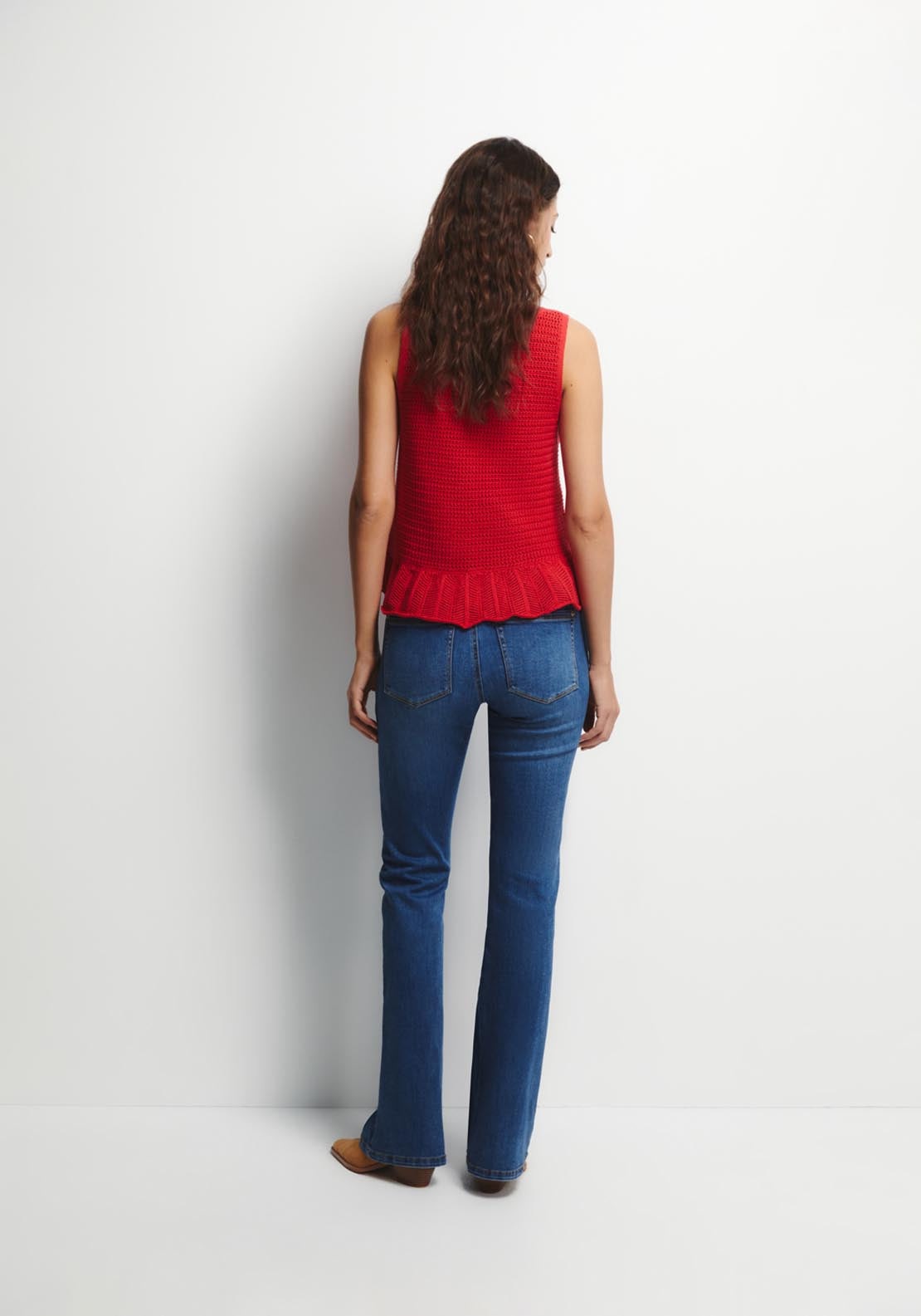Ruffle Hem Knit Top - Red