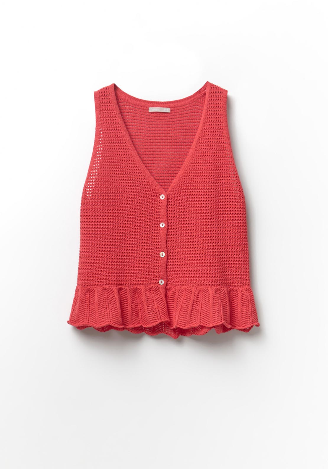 Ruffle Hem Knit Top - Red