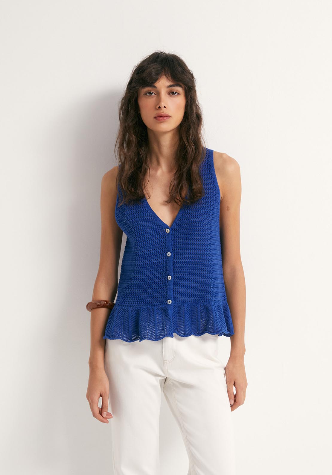 Ruffle Hem Knit Top - Indigo