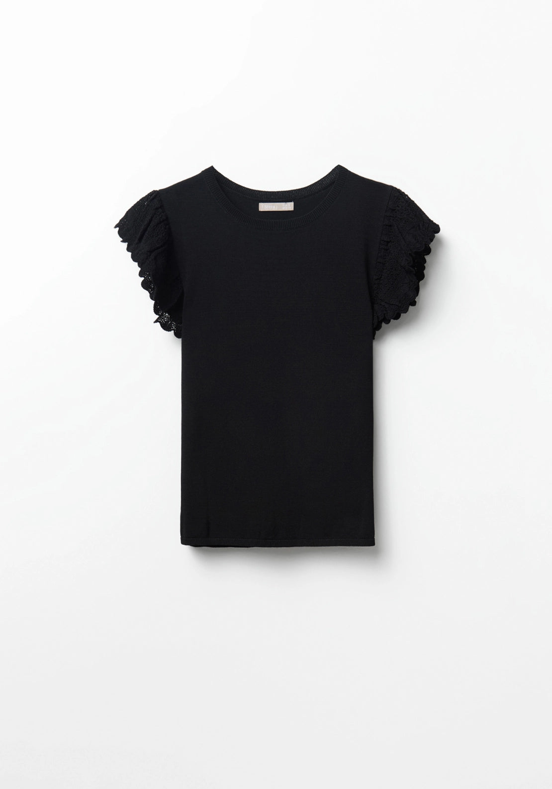 Ruffled Pointelle Top - Black