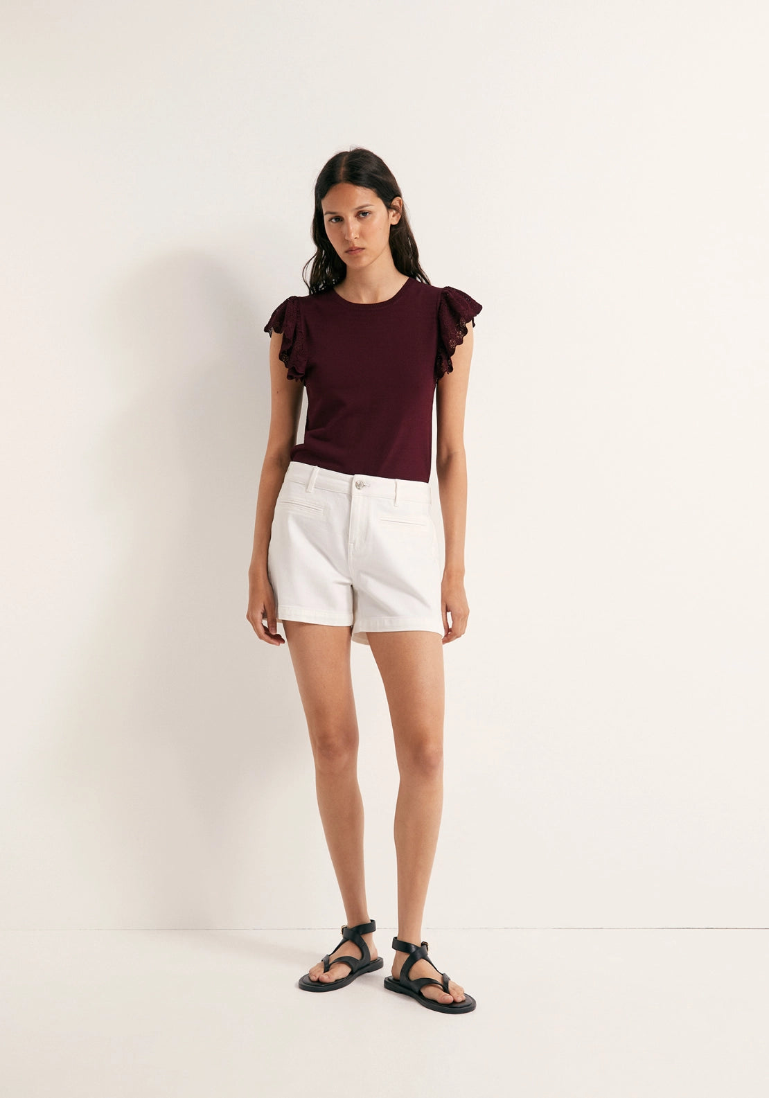 Ruffle Sleeve Knit Top - Red