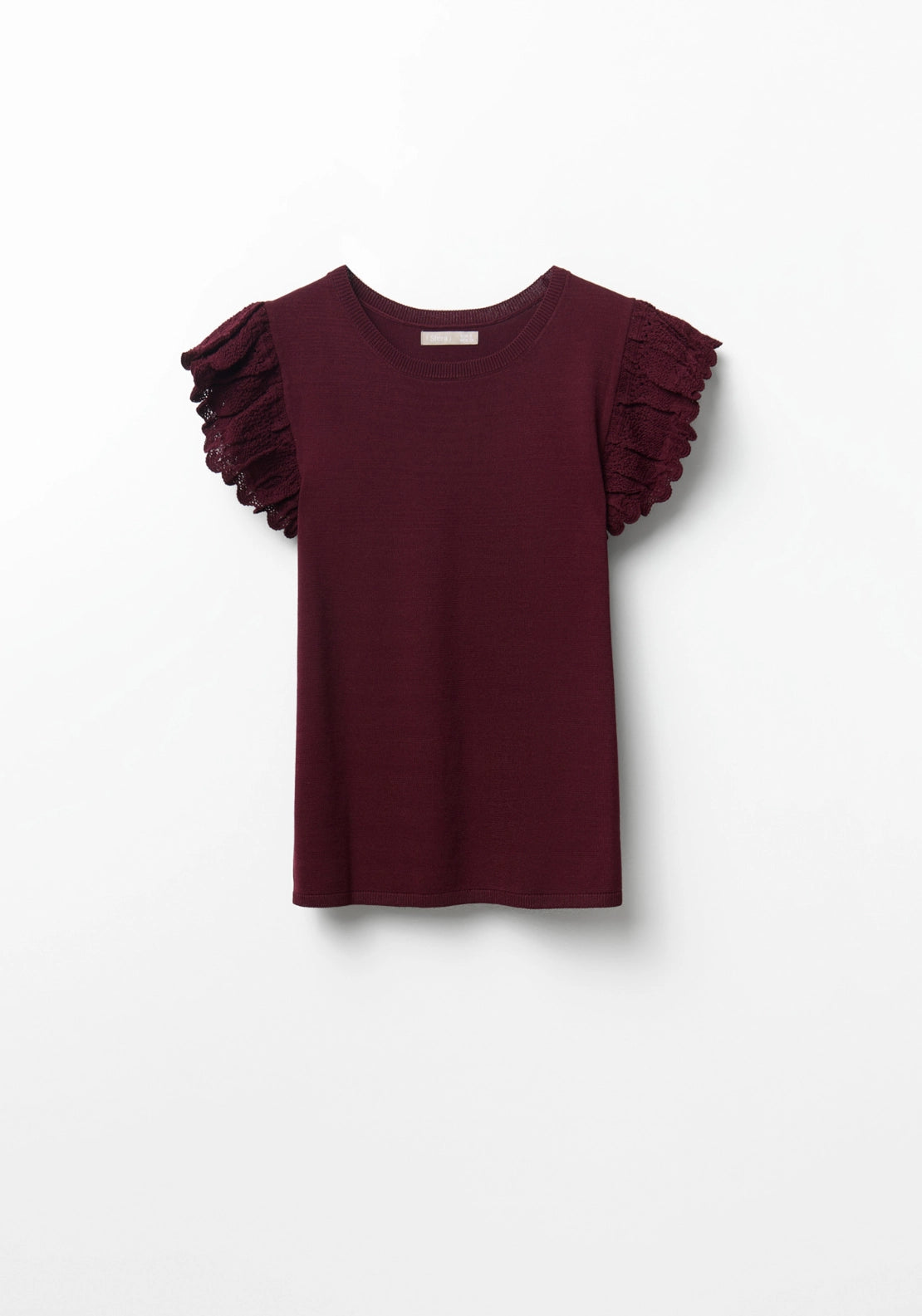 Ruffle Sleeve Knit Top - Red