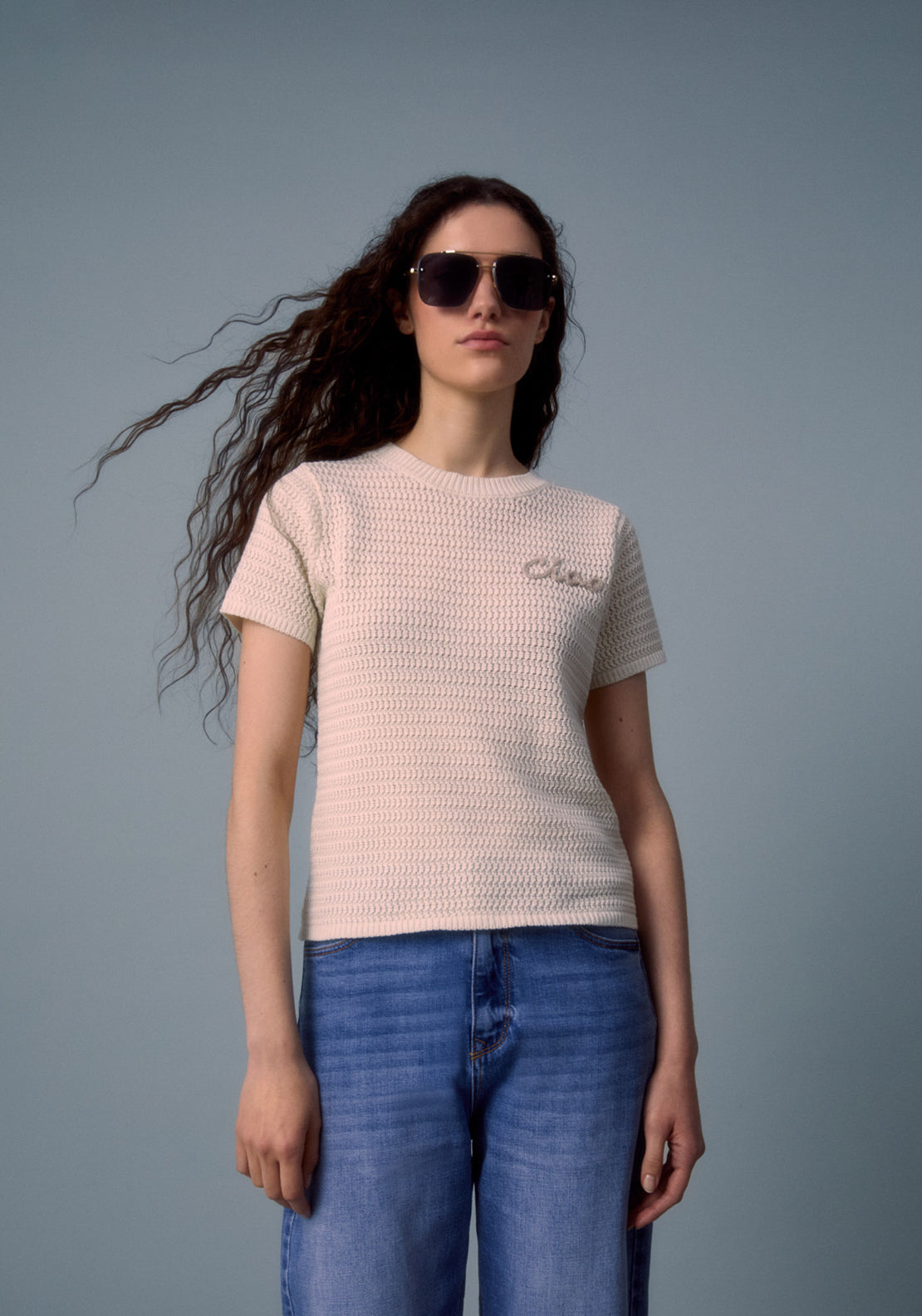 Embroidered Crew Sweater - Cream