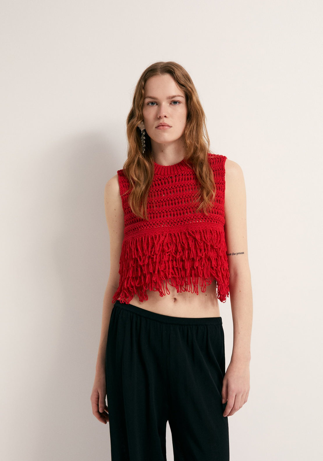 Fringe Hem Top - Red