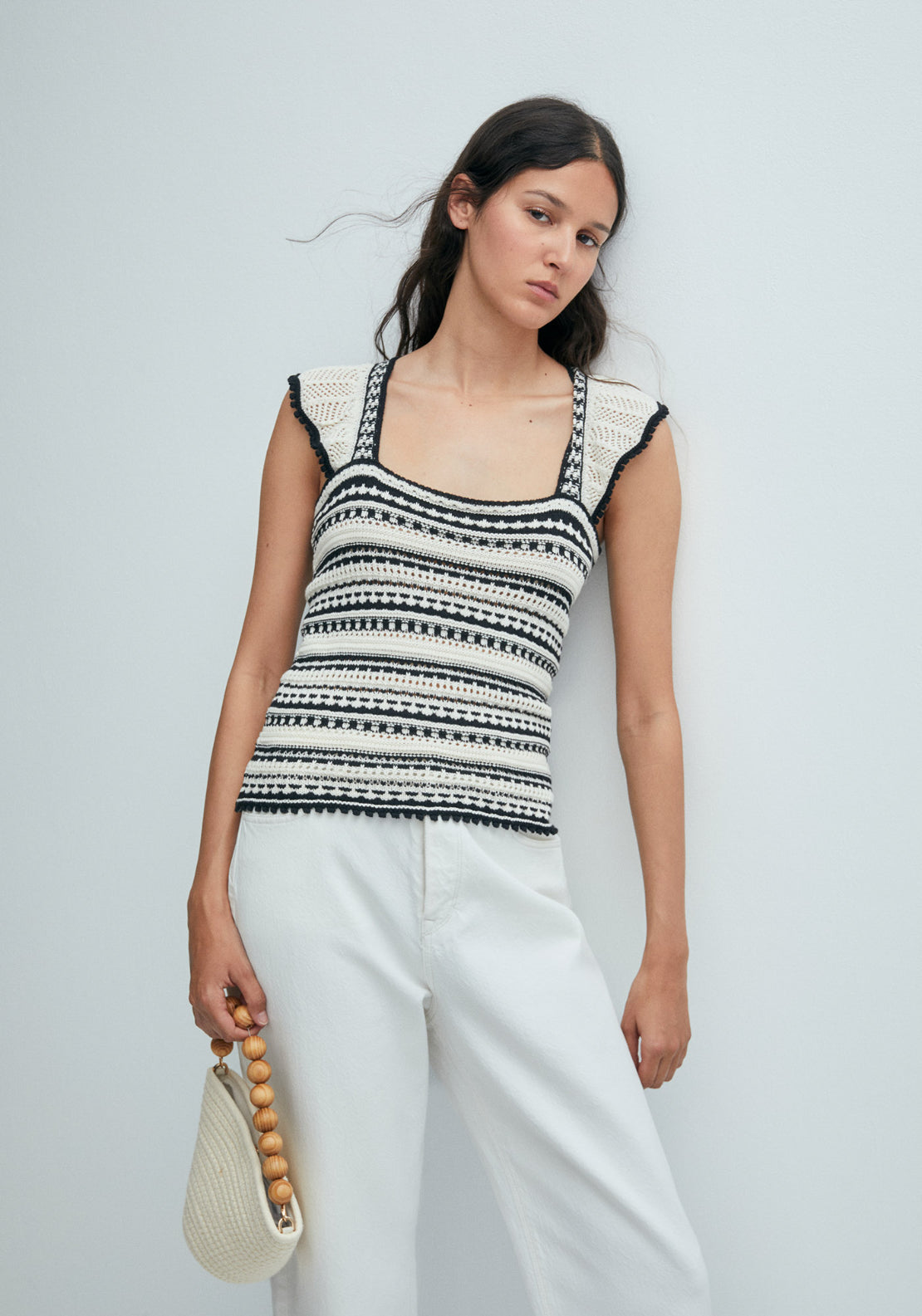 Striped Top W Ruffle Sleeve - Cream