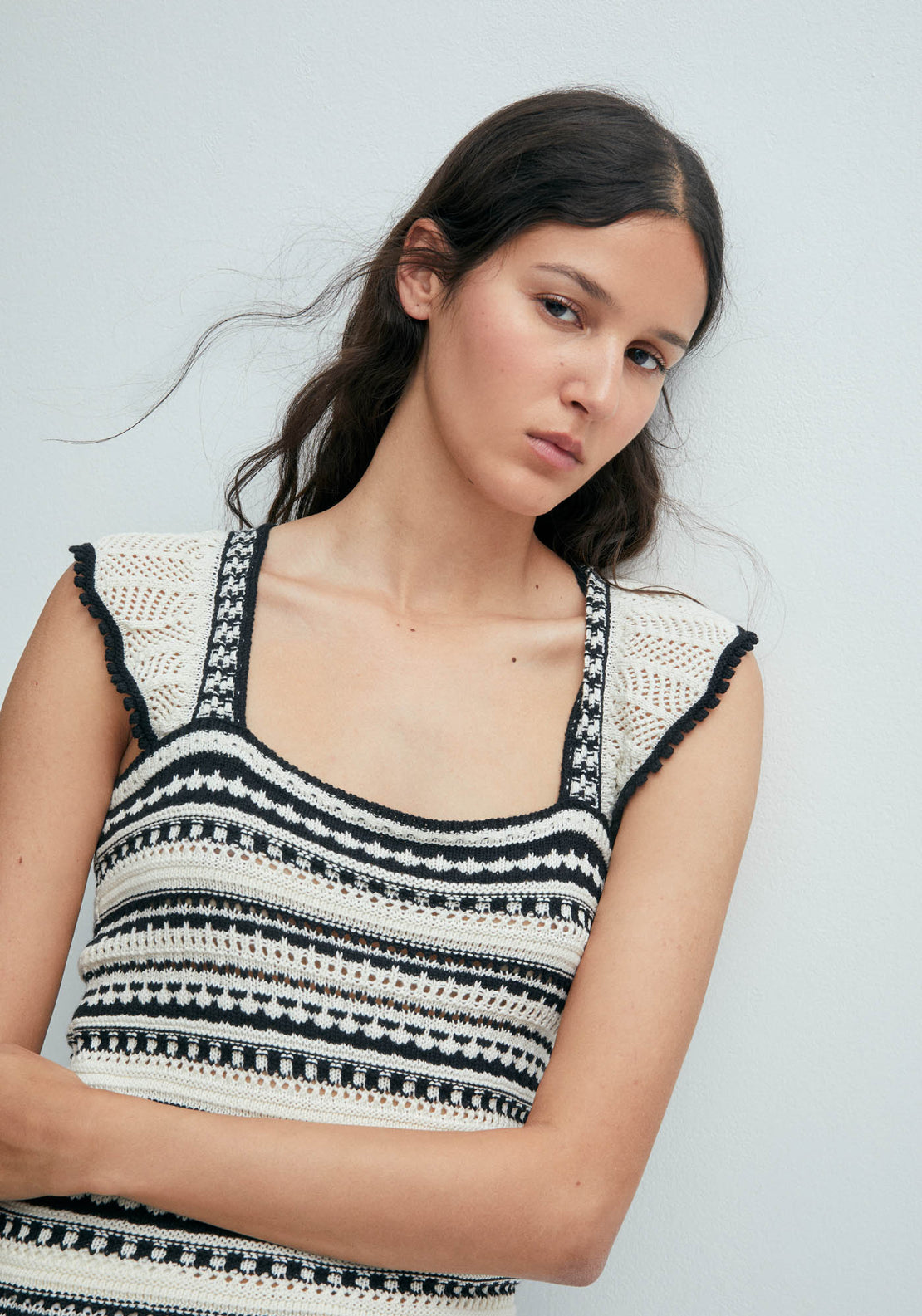 Striped Top W Ruffle Sleeve - Cream