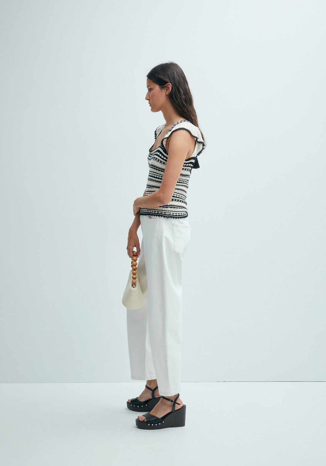 Striped Top W Ruffle Sleeve - Cream
