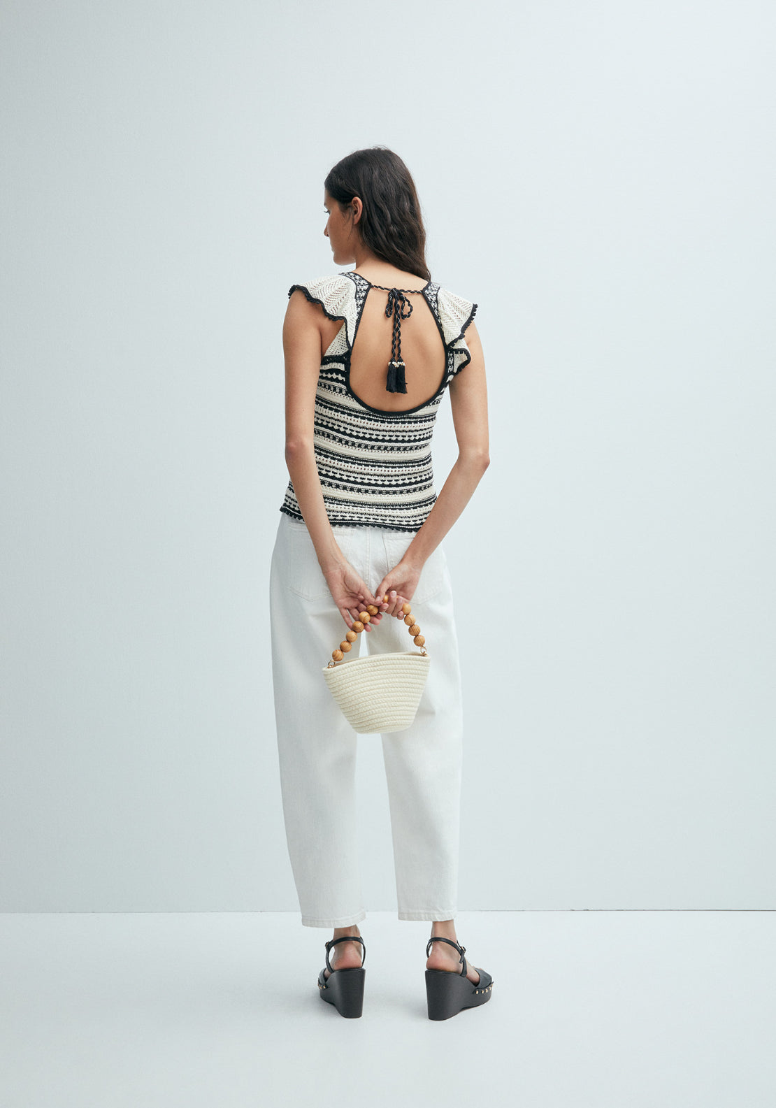 Striped Top W Ruffle Sleeve - Cream