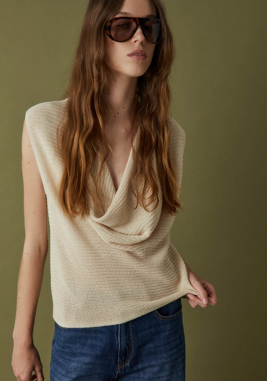 Cowl Neck Sweater - Beige